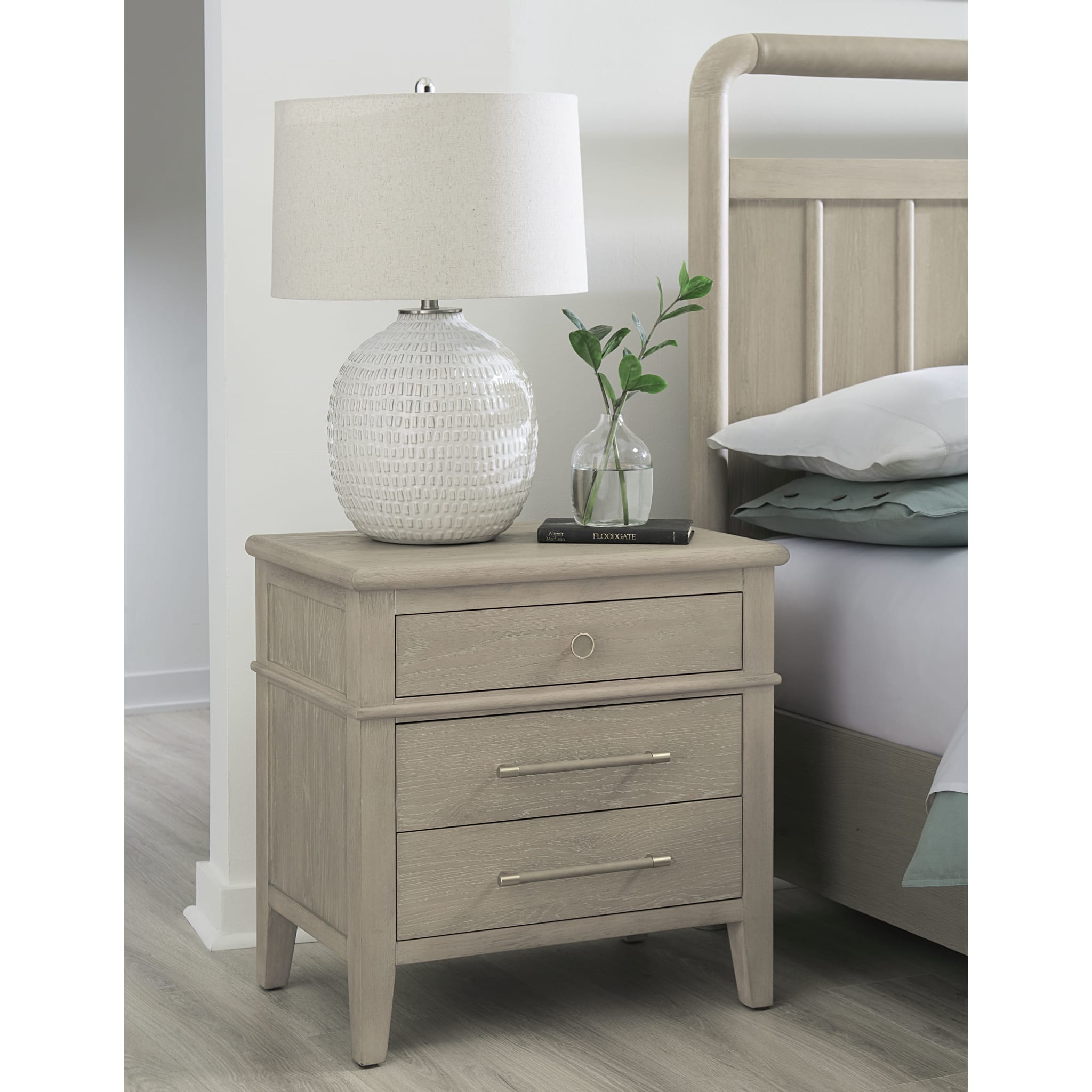 Camden Three Drawer Oak Wood Nightstand in Chai Finish - Solid Wood Bedside Table for Bedroom, Living Room, or Office Storage