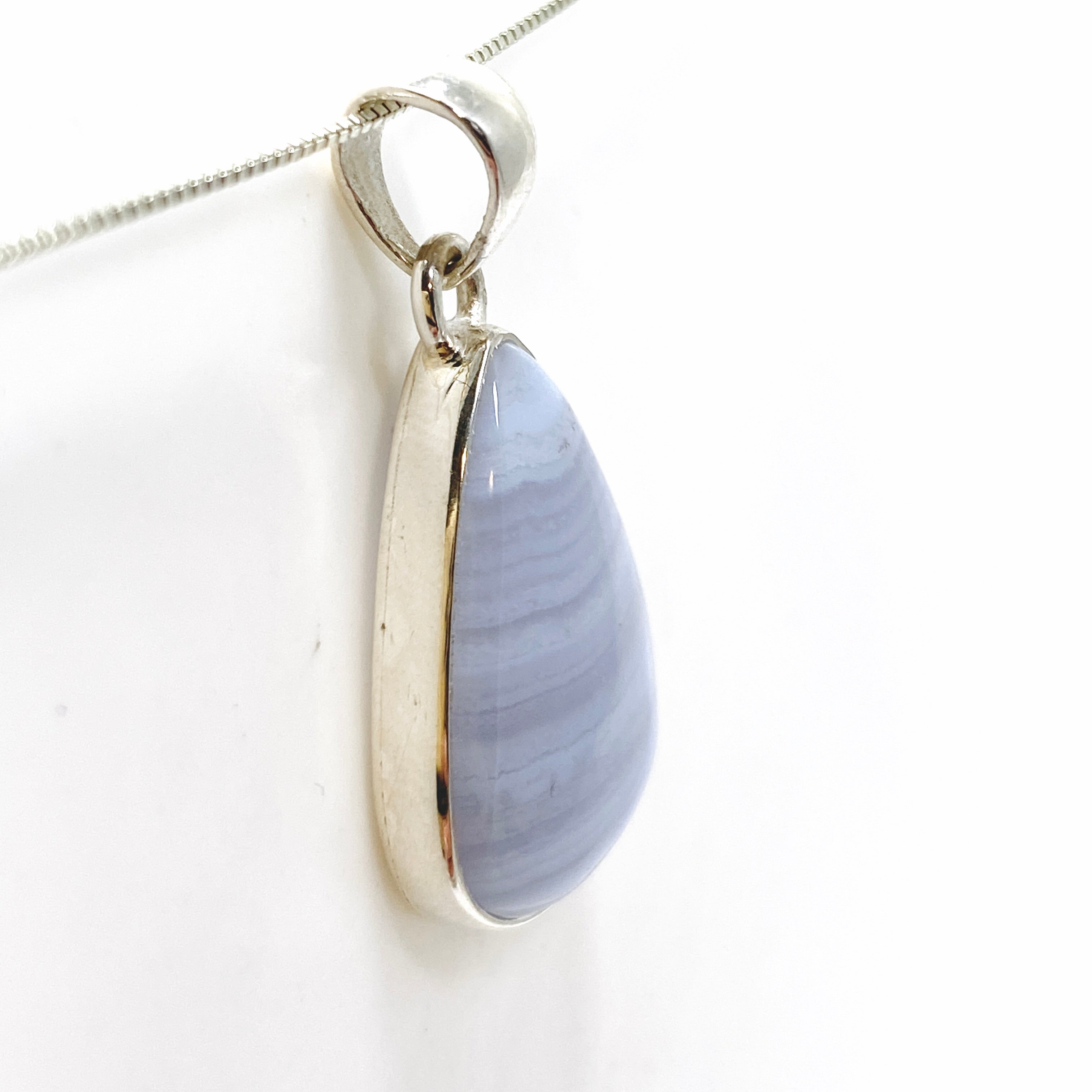 Blue Lace Agate Teardrop Cabochon Pendant KPGJ4829 - Natural Stone Jewelry for Women, Healing Crystal Necklace - Perfect for Meditation, Yoga & Spiritual Gifts