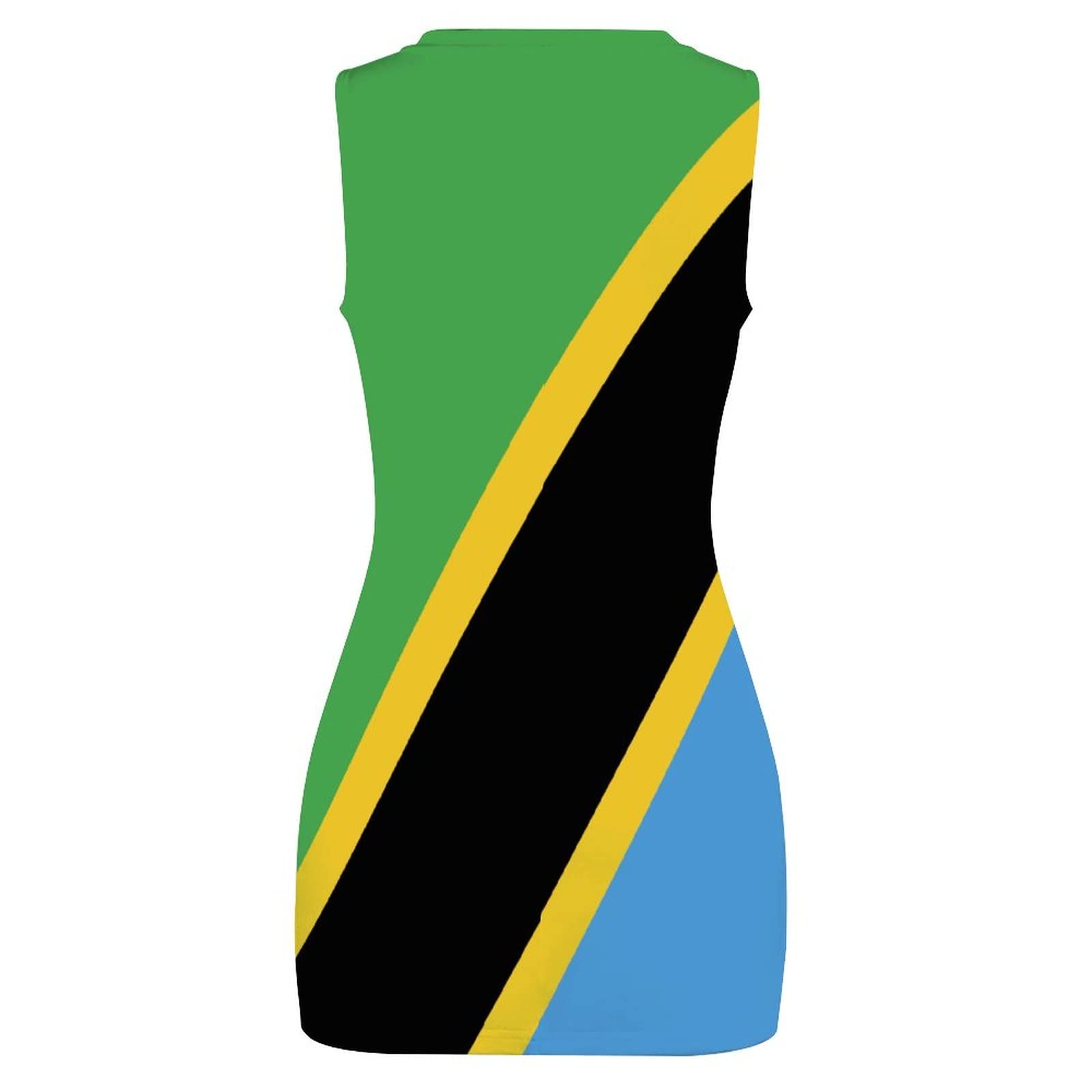 Tanzania Flag Print Sleeveless Summer Dress for Women - Stylish One Piece Short Skirt | Perfect for Beach Outings, Parties & Casual Wear