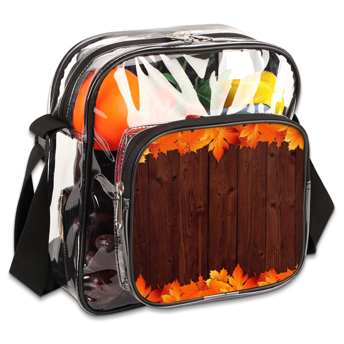 Fall Maple Leaf Clear Crossbody Purse - Stadium Approved Transparent Bag for Women & Men - Perfect for Festivals, Sports Events & Small Concerts - Autumn Leaf Design Fashion Accessory for Outdoors, Travel & Shopping