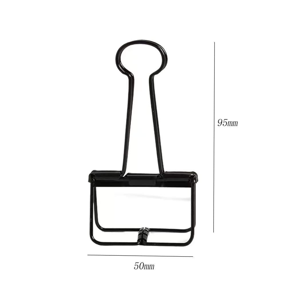 12 Pack Black Hollow Metal Wire Binder Clips - Large Size Office Supplies for Paper, Documents, Files - Perfect for Organizing, School, Office & Home Use