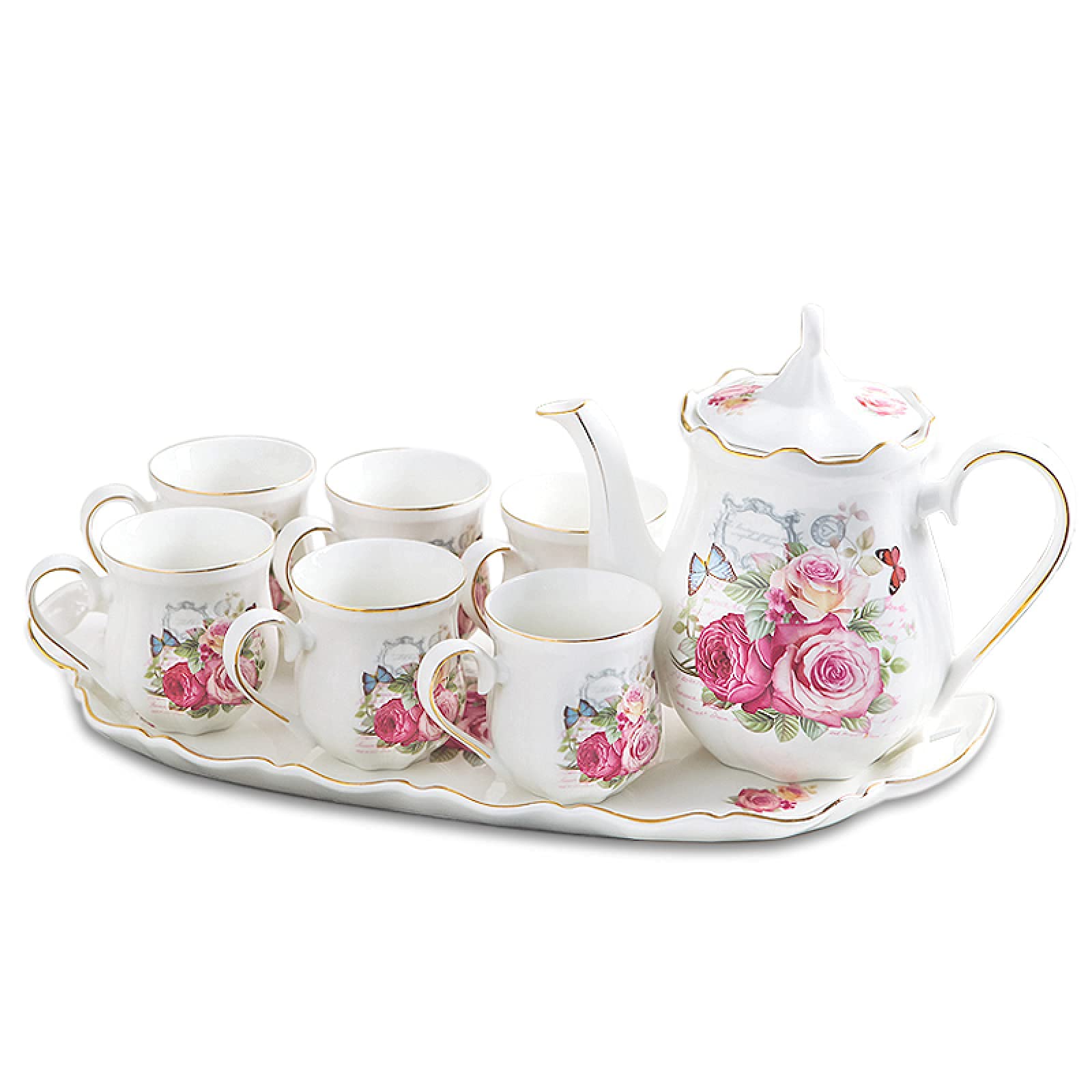 Premium Porcelain Tea Set for Adults - Elegant Teapot & Coffee Mug Set for Afternoon Tea, Wedding Ceremony & Gift Giving - Perfect for Home, Office & Special Occasions