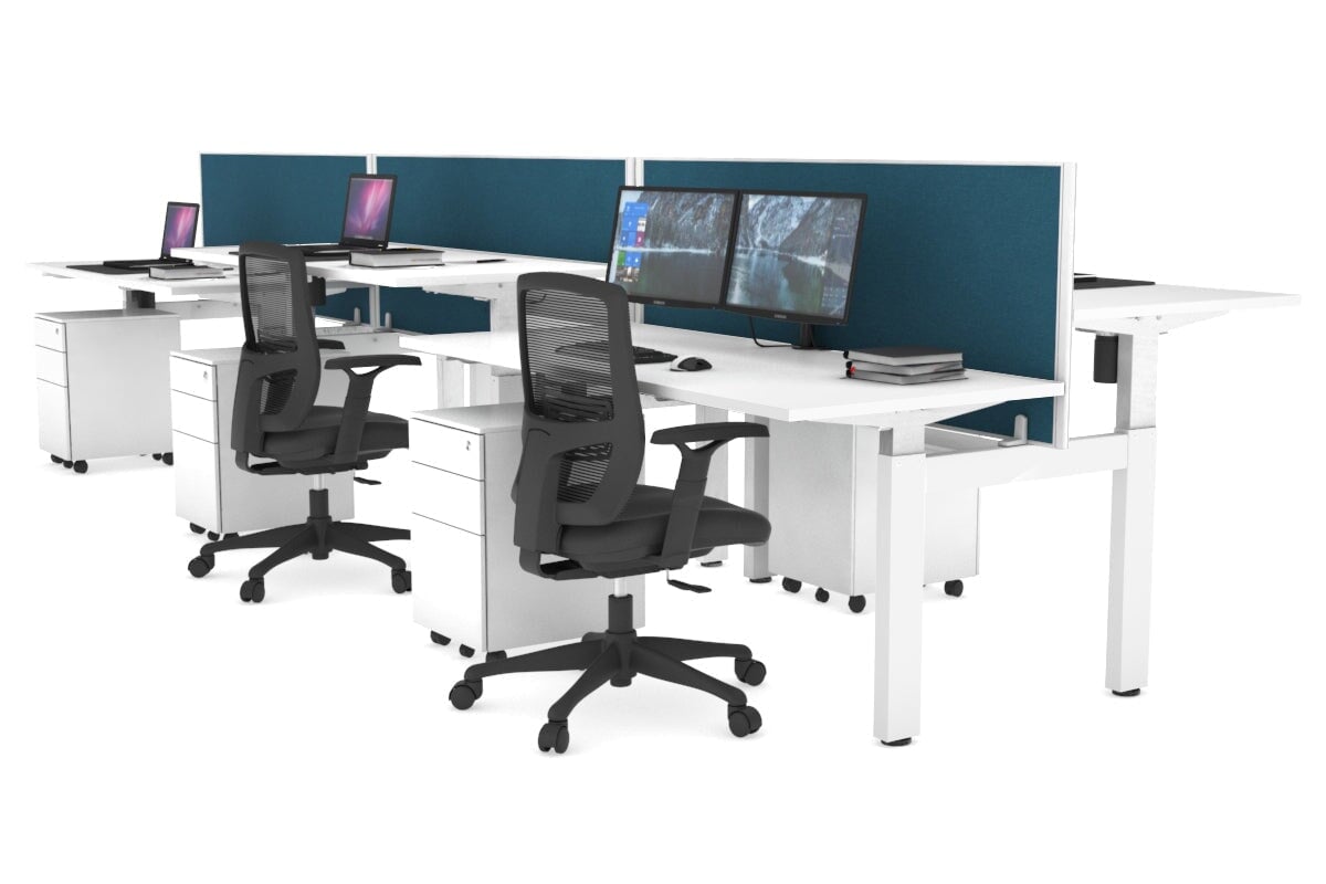 Adjustable 6-Person H Bench Workstation with White Frame [1400L x 700W] - Perfect for Office, Classroom, or Collaborative Workspace