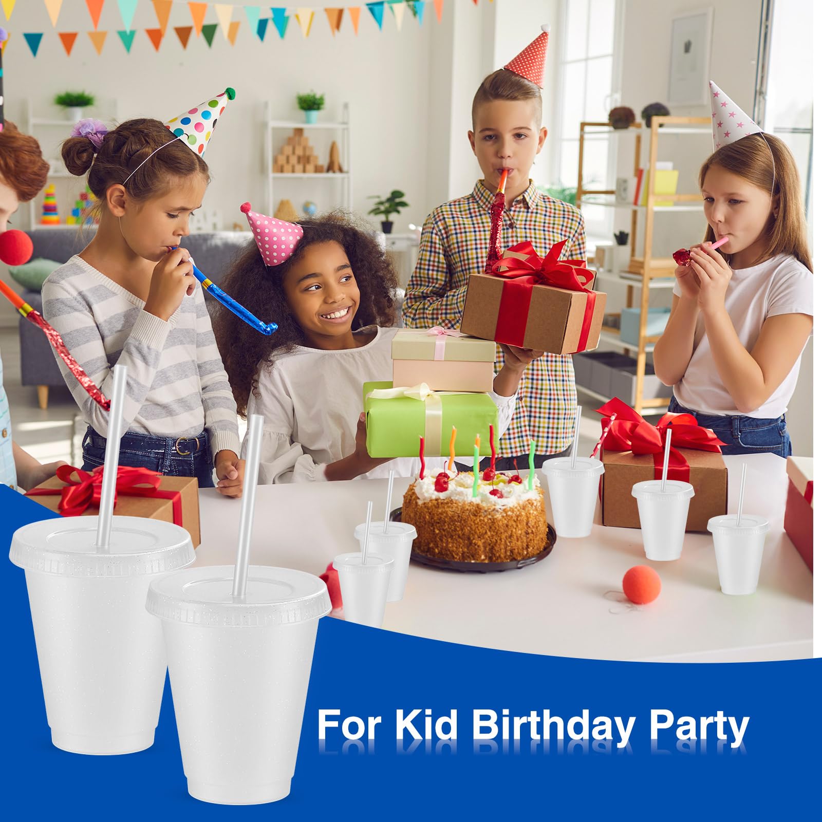 15-Pack Reusable 16oz Glitter Plastic Cups with Lids & Straws - Clear Travel Tumblers for Iced Coffee, Water & Party Drinks | Dishwasher Safe BPA-Free Cups for Home, Office & Outdoor Events