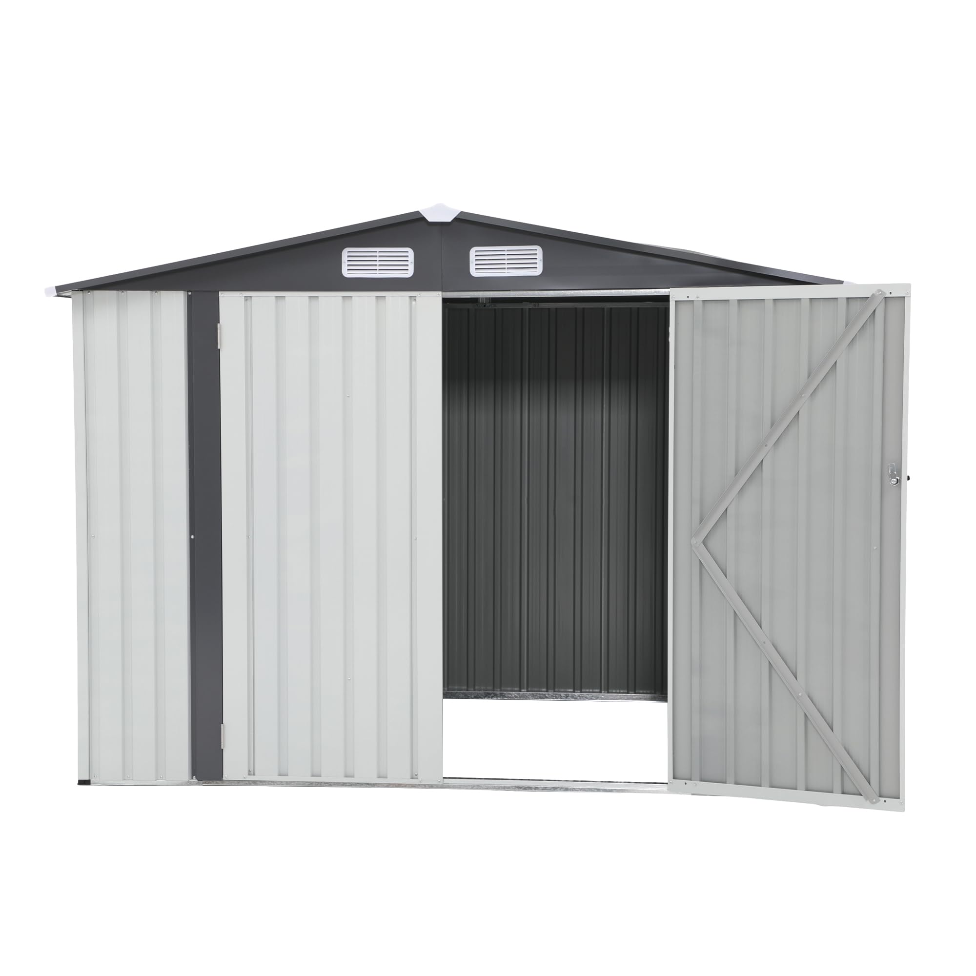 Verano Garden 8x6 FT Outdoor Storage Shed | Galvanized Steel Metal Garden Shed with Double Doors & Lock | Weatherproof Tool House for Backyard, Patio, Lawn & Garden Organization | Perfect for Storing Lawn Mowers, Gardening Tools & Outdoor Equipment