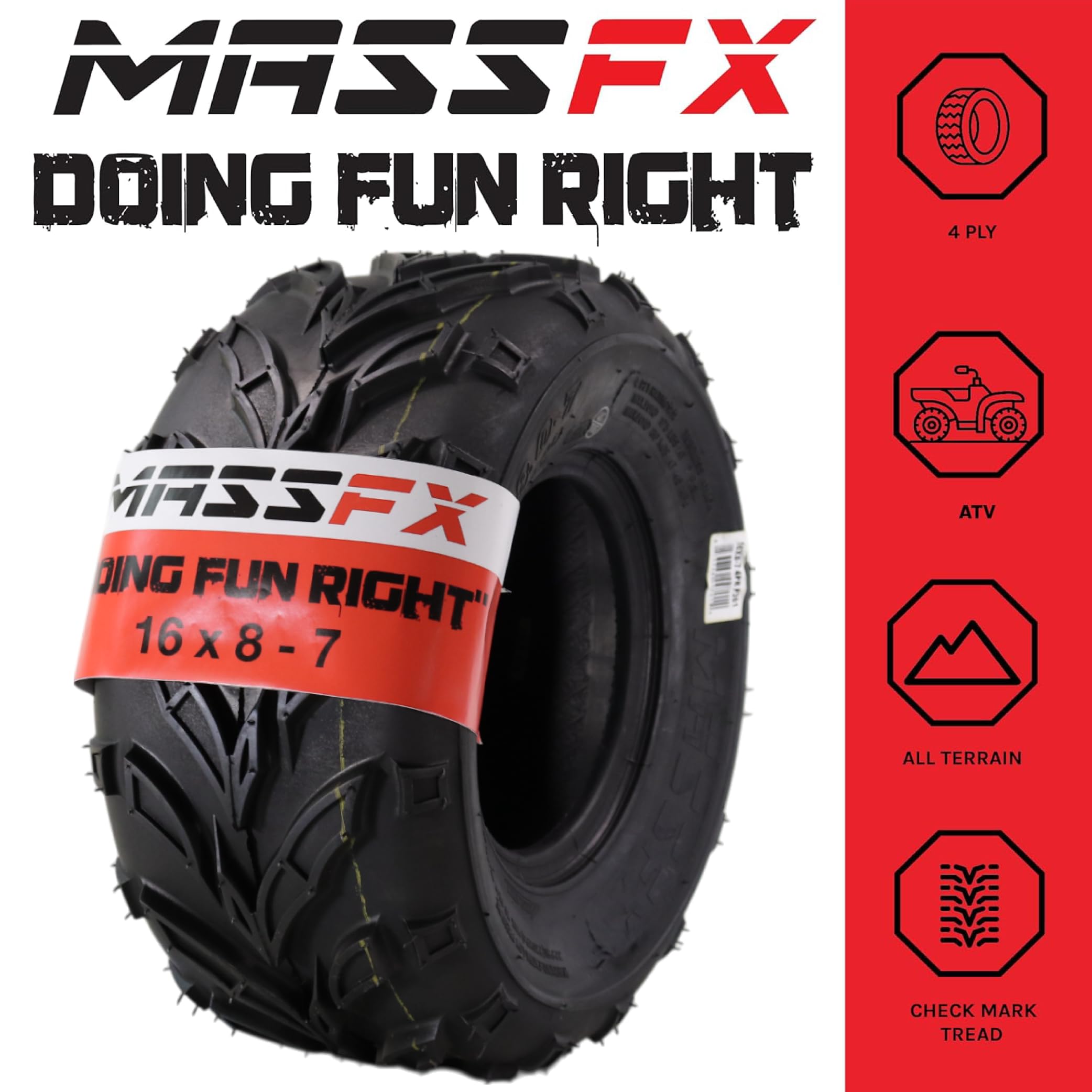 **MASSFX 16x8.00-7 ATV Tires 4-Pack – Heavy-Duty 4-Ply Mini ATV, Go Kart & Lawn Equipment Tires – 9mm Tread Depth – Universal Fit for Trail Riding, Yard Work & Off-Road Adventures**