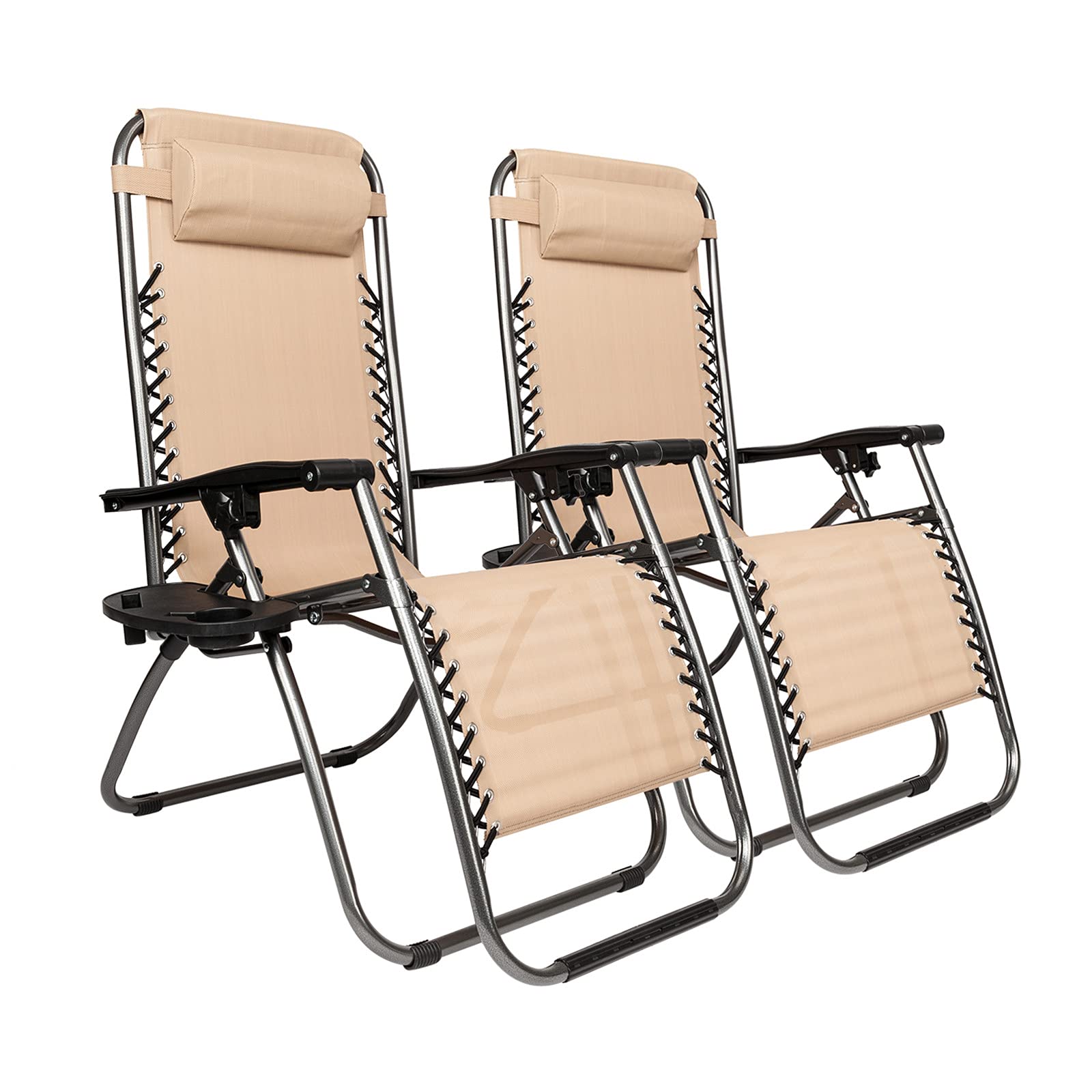 Mushugu GT3-LY 2-Piece Portable Folding Chair with Cup Holder - Lightweight Camping Chairs for Outdoor, Beach, Picnic, Stadium & Tailgating (Khaki)