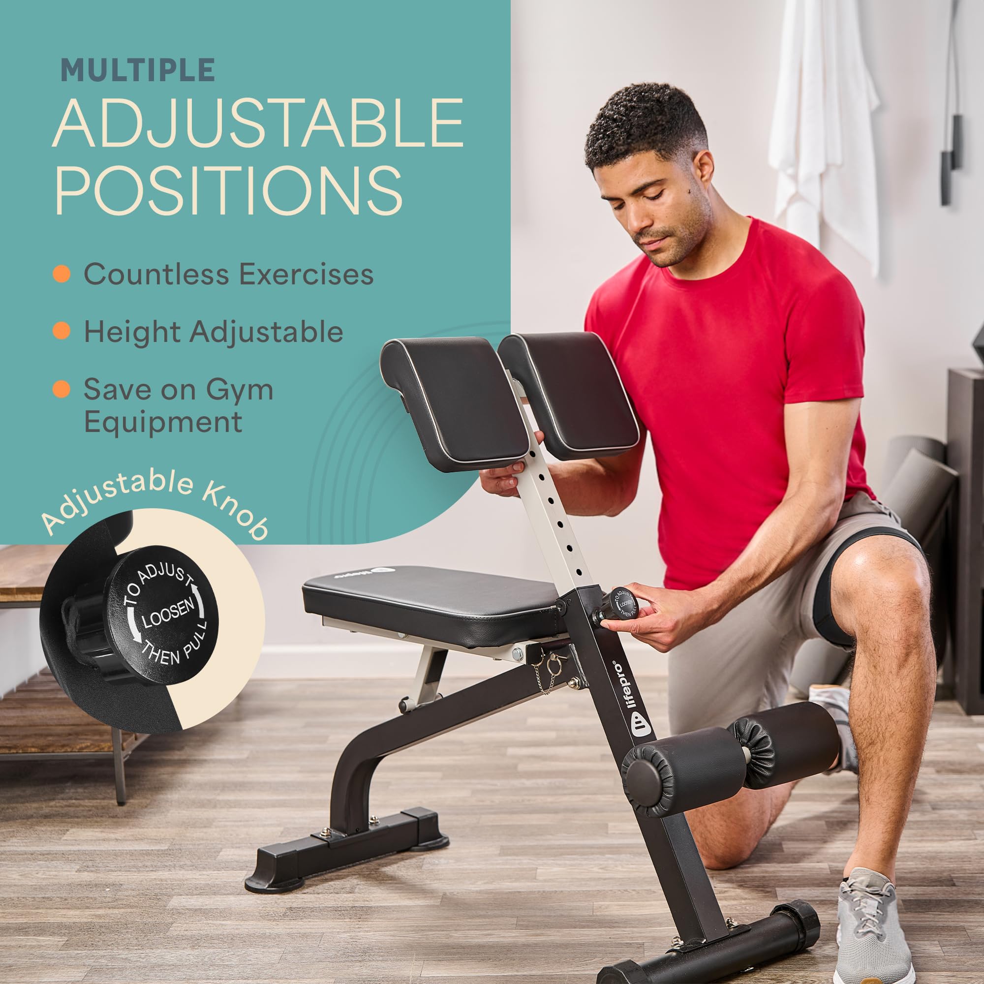 Lifepro Adjustable Roman Chair Hyperextension Bench - Foldable Back Extension Machine for Glutes, Hamstrings & Lower Back Workout - Home Gym Equipment for Core Strength Training | Perfect for Home Fitness, CrossFit & Rehabilitation Exercises