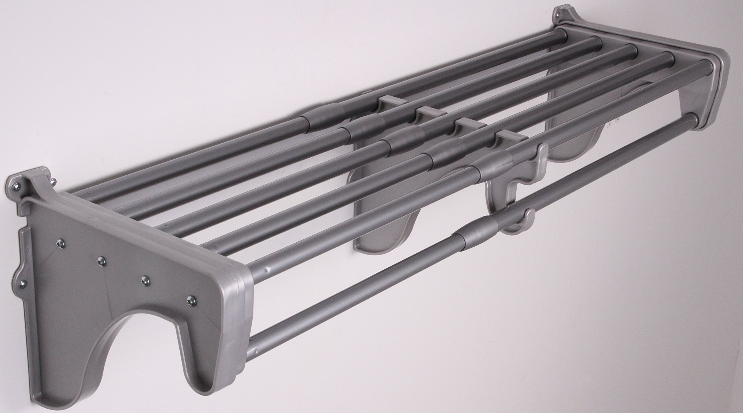 EZ SHELF - Expandable Closet Shelf with Hanging Rod (42.5-75 Inches) - Heavy Duty Floating Shelf Holds 200 lbs - Silver Metal Storage Solution - Easy Installation with Brackets - Perfect for Bedroom Closet Organization & Space Saving Storage