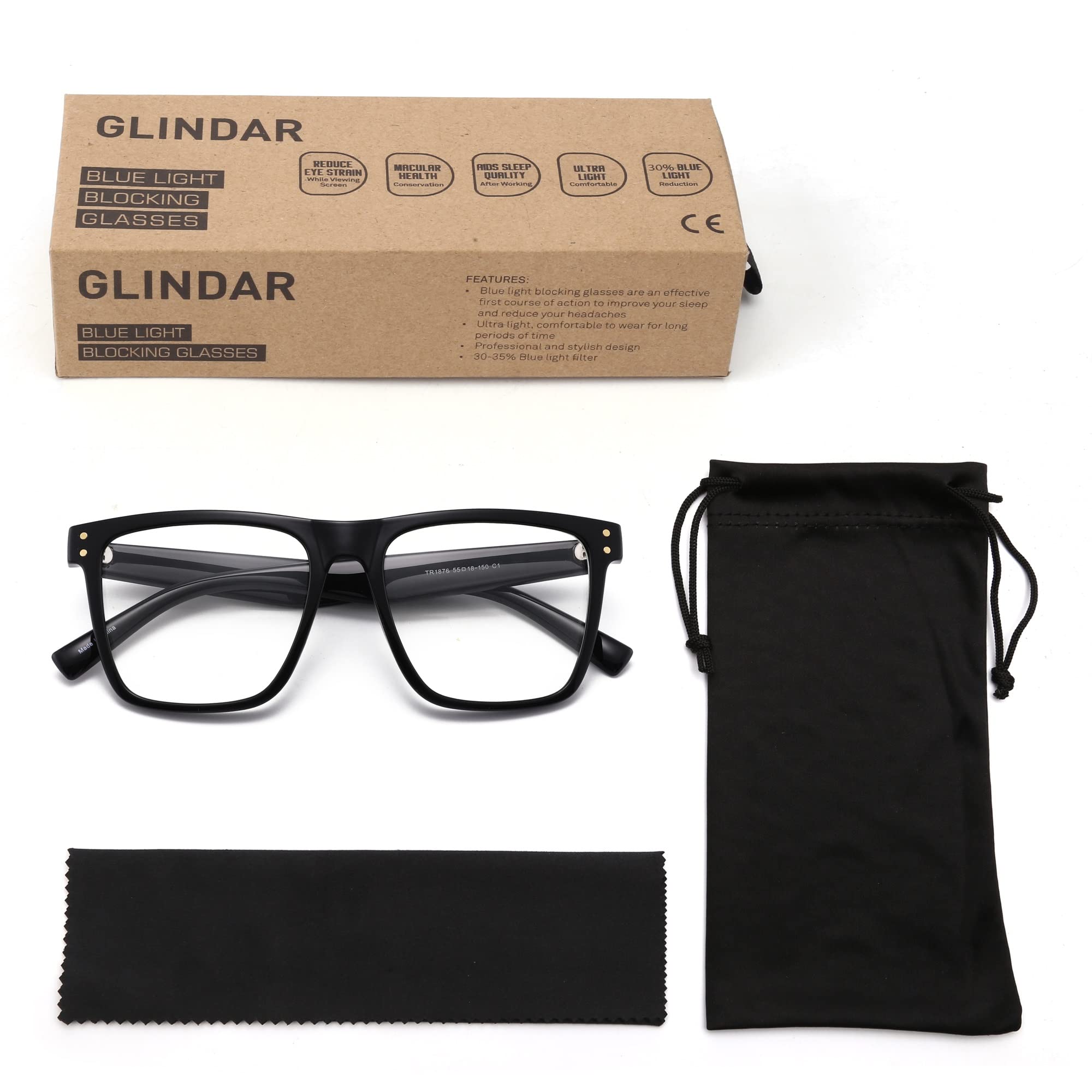 Blue Light Blocking Glasses for Women & Men - Oversized Square Computer Glasses to Reduce Eye Strain (Black) - Perfect for Office Work, Gaming & Screen Time Protection