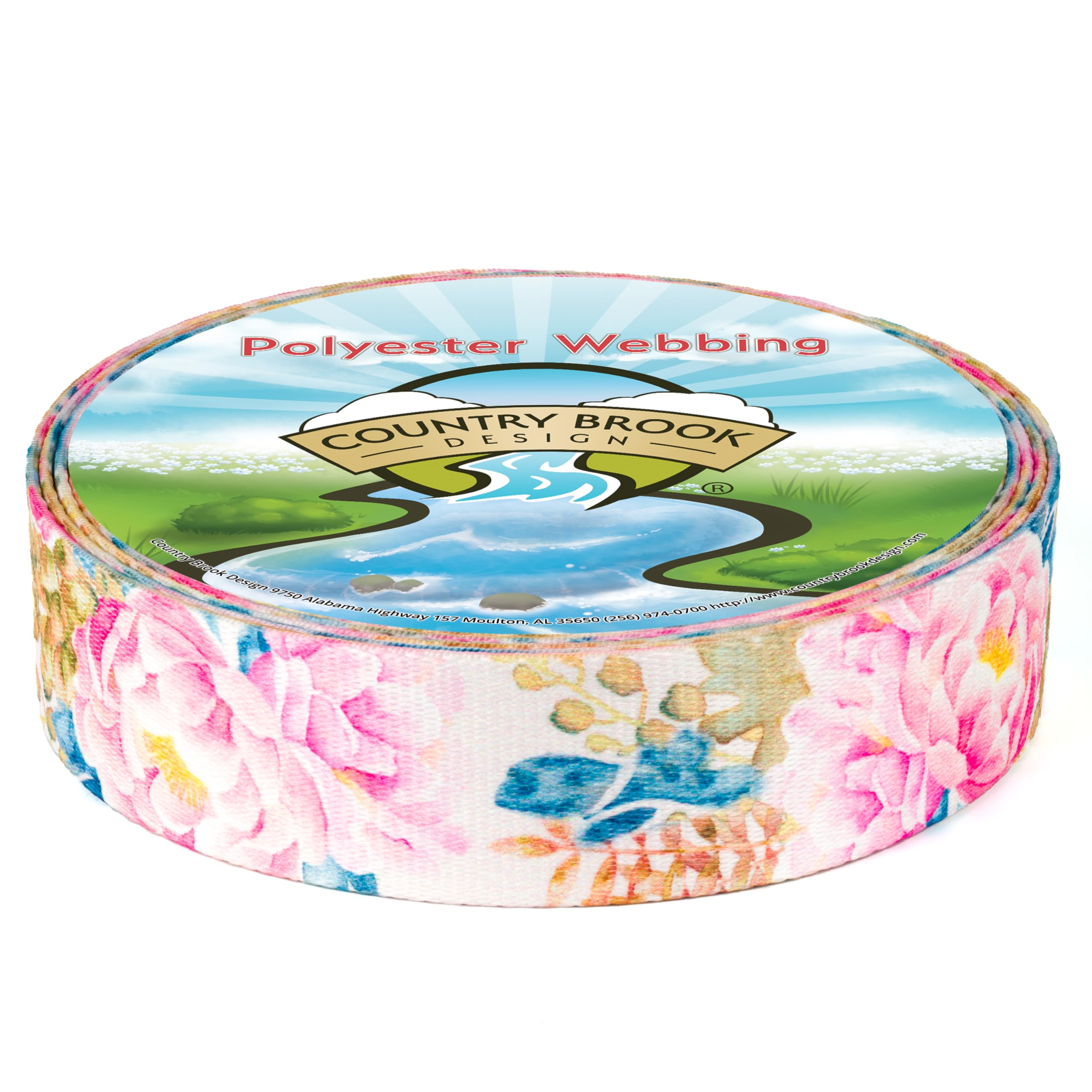 Country Brook Design - Watercolor Peonies Polyester Webbing for DIY Crafts, Home Decor, and Gift Wrapping | Elegant Floral Pattern Fabric Ribbon for Scrapbooking, Sewing, and Party Decorations