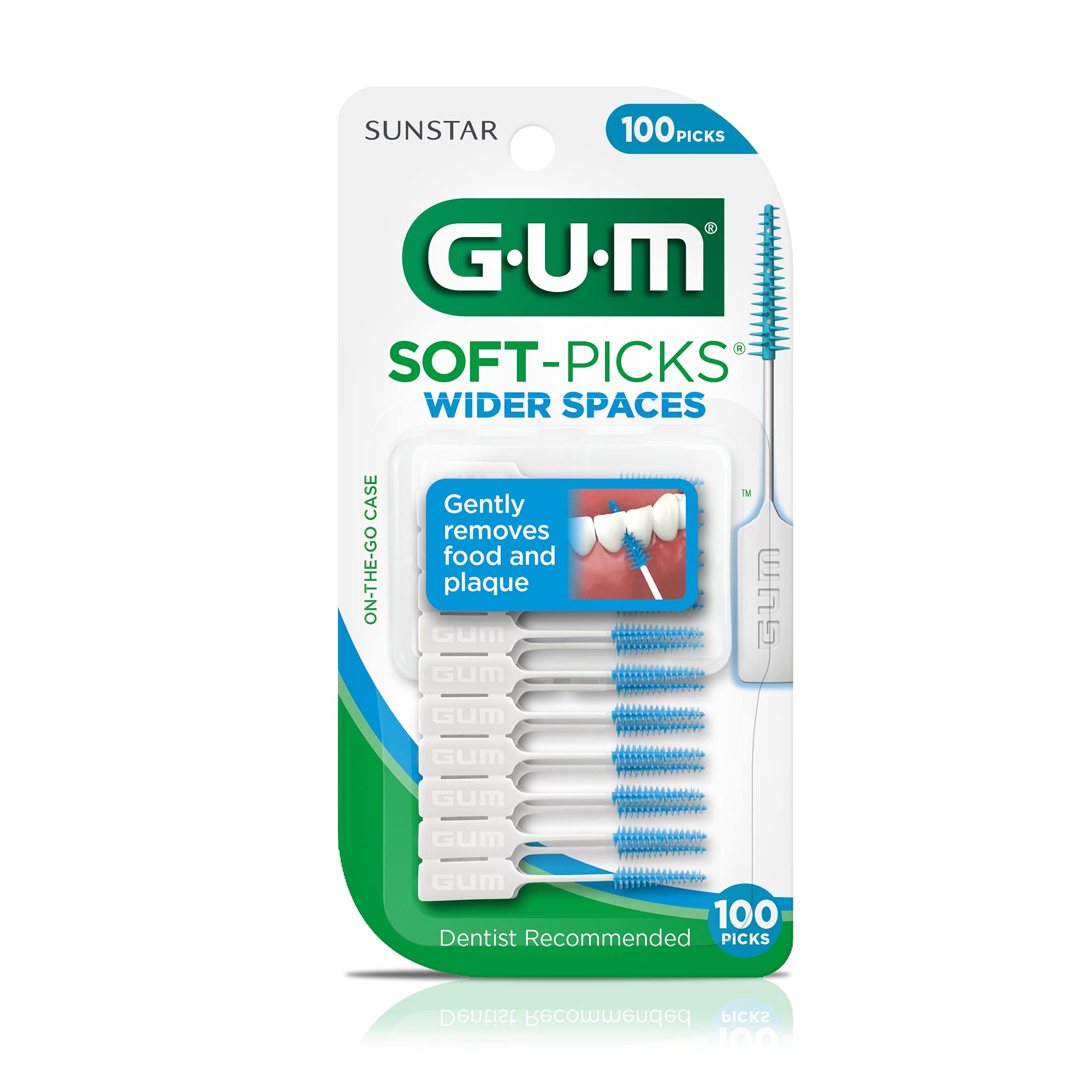 GUM Soft-Picks Wide Space Dental Picks for Teeth Cleaning & Gum Care - Dentist Recommended, 100 Count (3 Pack) with Travel Case - Perfect for Travel, Home & Office Use