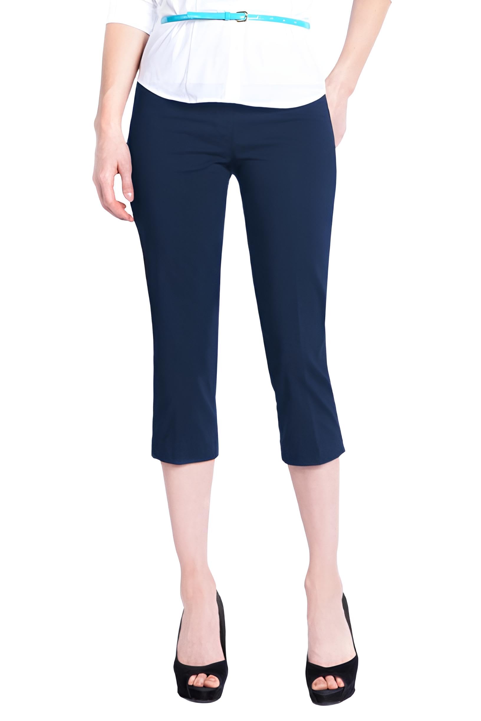 SLIM-SATION Women's High Waisted Tummy Control Capri Pants - Wide Band Pull-On Straight Leg Workout & Casual Pants for Yoga, Office & Everyday Wear