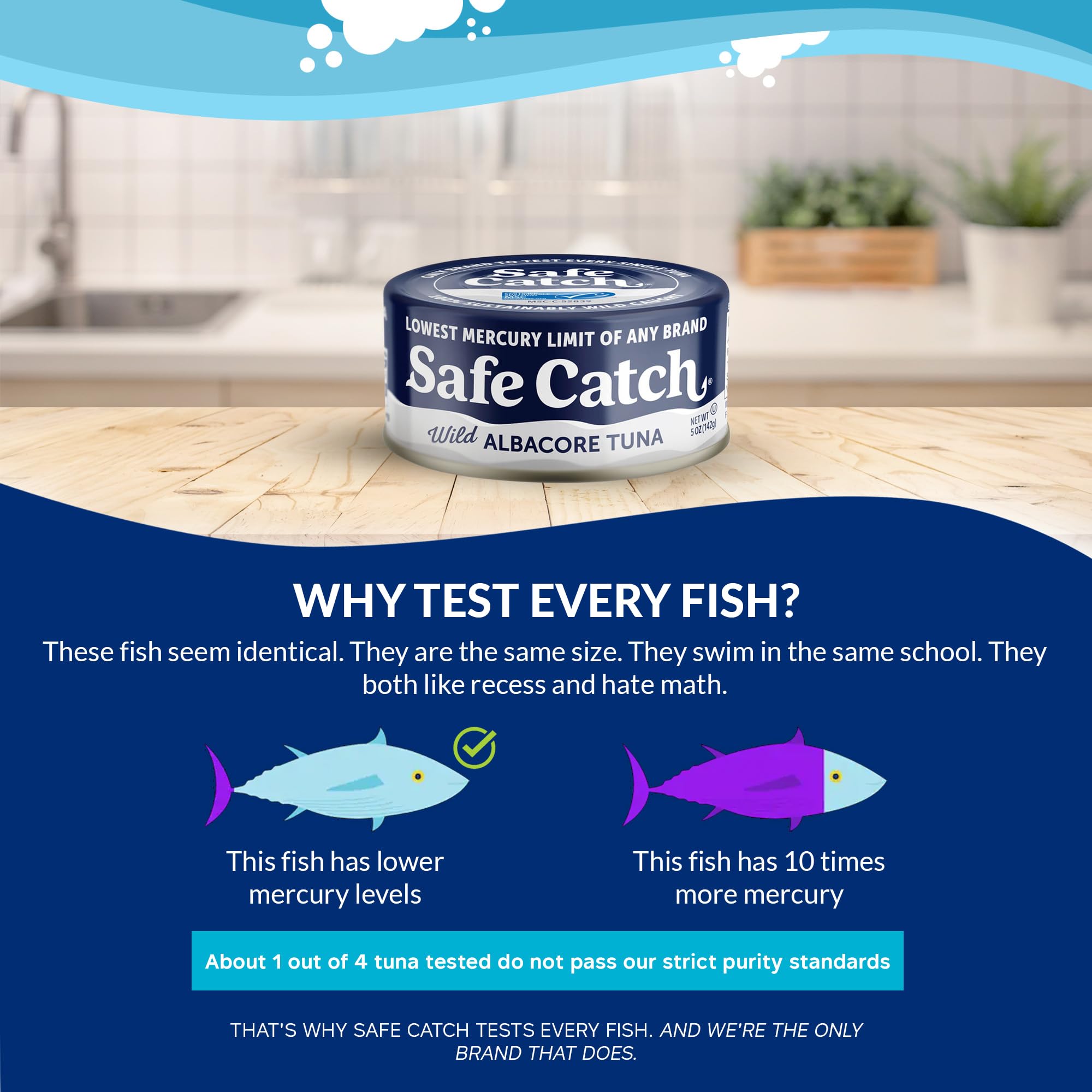 Safe Catch Wild Albacore Tuna Canned - Low Mercury, Gluten-Free, Keto & Paleo-Friendly, Non-GMO, Kosher Certified, High Protein Tuna Steak - No Water or Oil Added, Each Can Tested for Mercury (Pack of 12, 5oz Cans) - Perfect for Healthy Lunches, Salads, and Keto Meal Prep