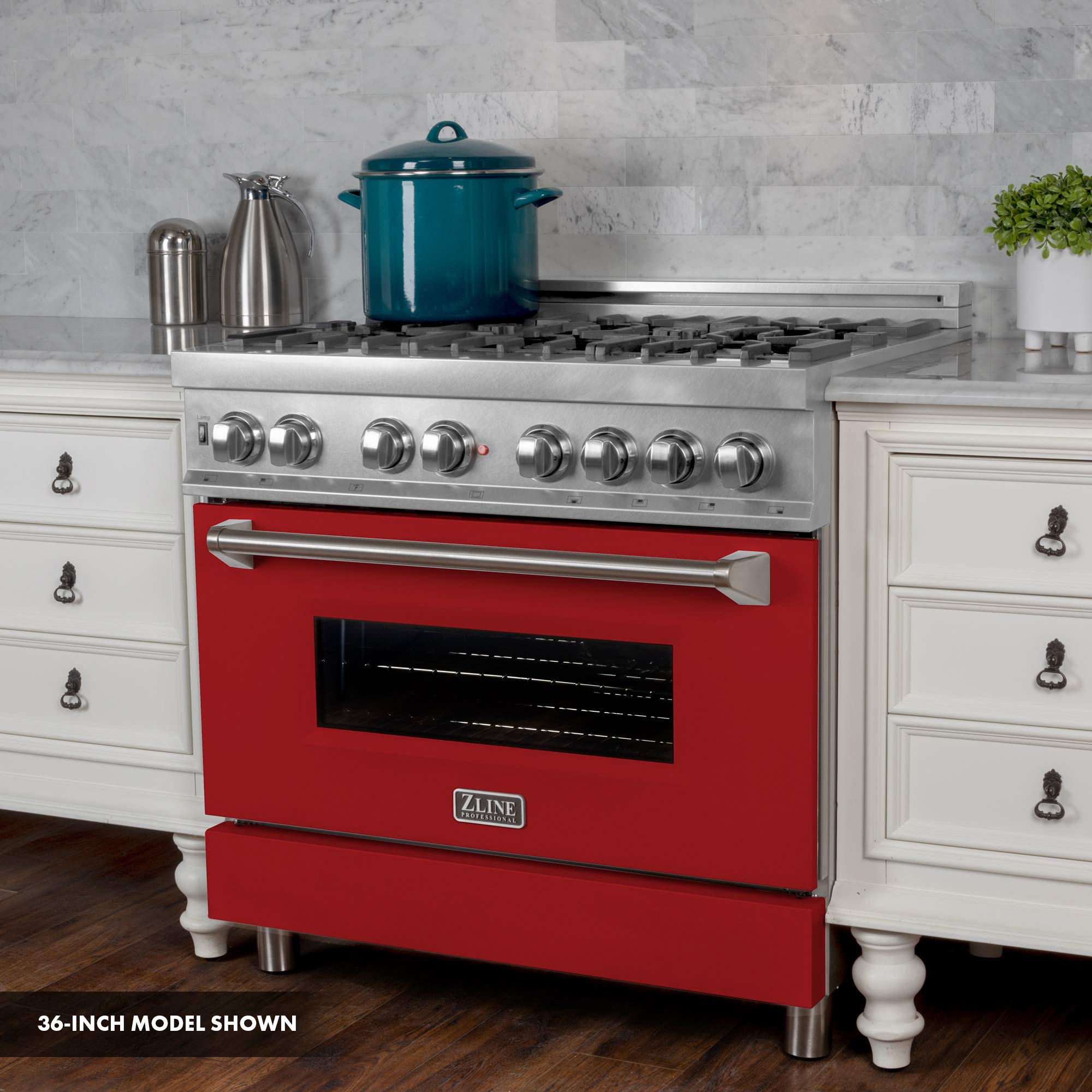 ZLINE 30 Inch 4.0 Cu Ft Dual Fuel Range - 4 Burner Gas Cooktop & Electric Convection Oven - DuraSnow Stainless Steel with Red Matte Door (RAS-RM-30) - Perfect for Modern Kitchens & Professional Cooking