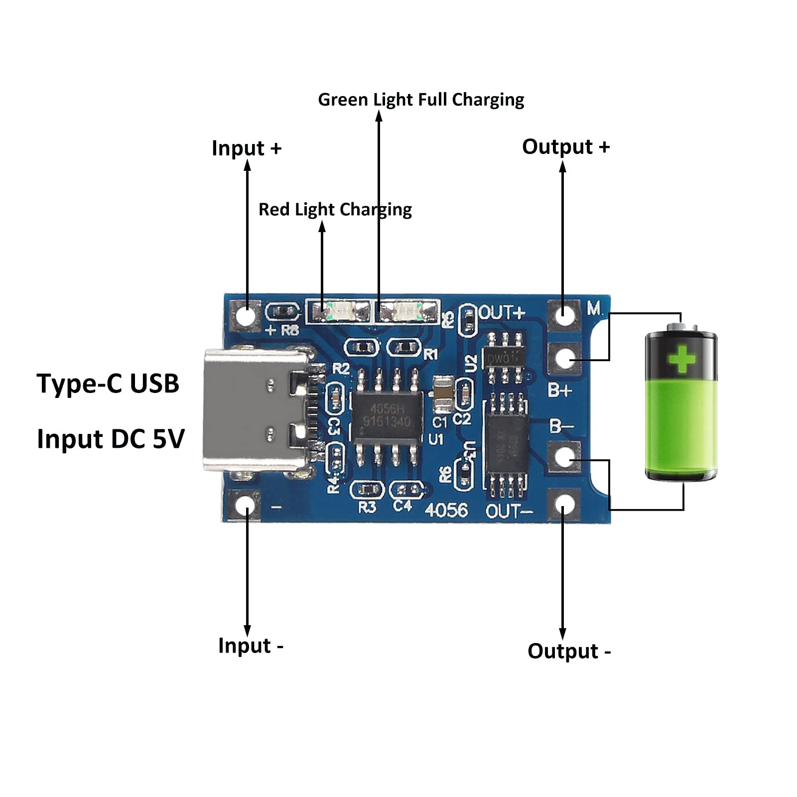 20pcs TP4056 Type-C USB 5V 1A 18650 Lithium Battery Charger Module with Dual Protection - Li-ion Charging Board TC4056A for DIY Electronics, Power Banks, and Solar Projects