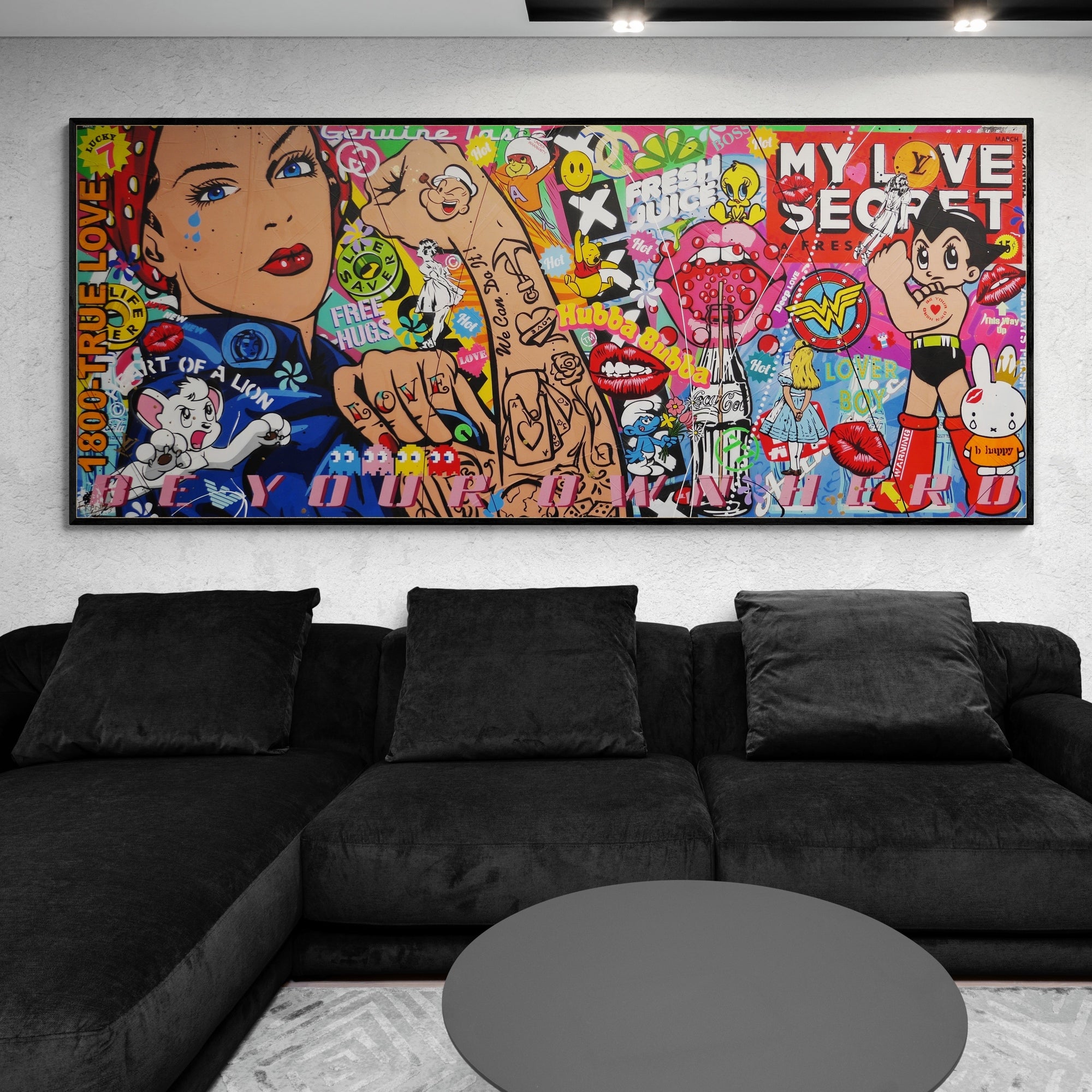 Being Rosie 240cm x 100cm Rosie The Riveter Textured Urban Pop Art Canvas - Vintage Feminist Wall Decor for Living Room, Bedroom & Office