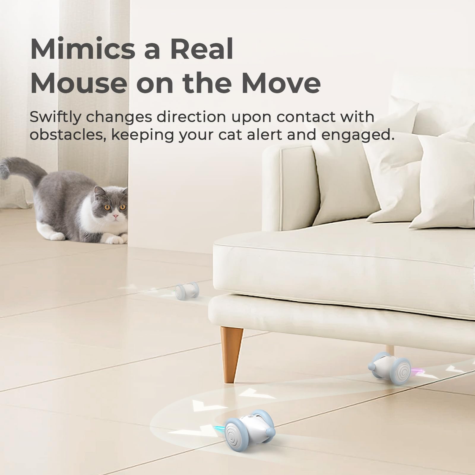 2024 Upgraded Cheerble Wicked Mouse Plus - Automatic Interactive Cat Toy with LED Lights, USB Rechargeable, Auto On/Off - Smart Electric Kitten Toy for Indoor Cats - Perfect for Playtime, Exercise & Boredom Relief (Blue)