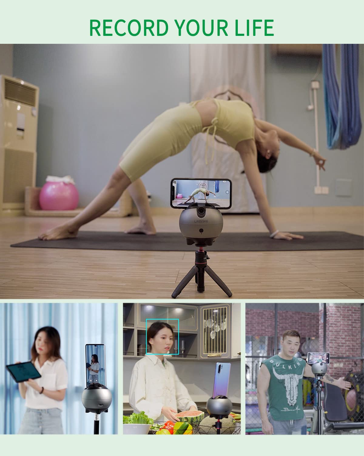 360° Auto Tracking Phone Holder - No App Required, Hands-Free Face & Body Motion Tracking for Live Streaming - Perfect for Facebook, YouTube, TikTok Vlogs & Video Calls