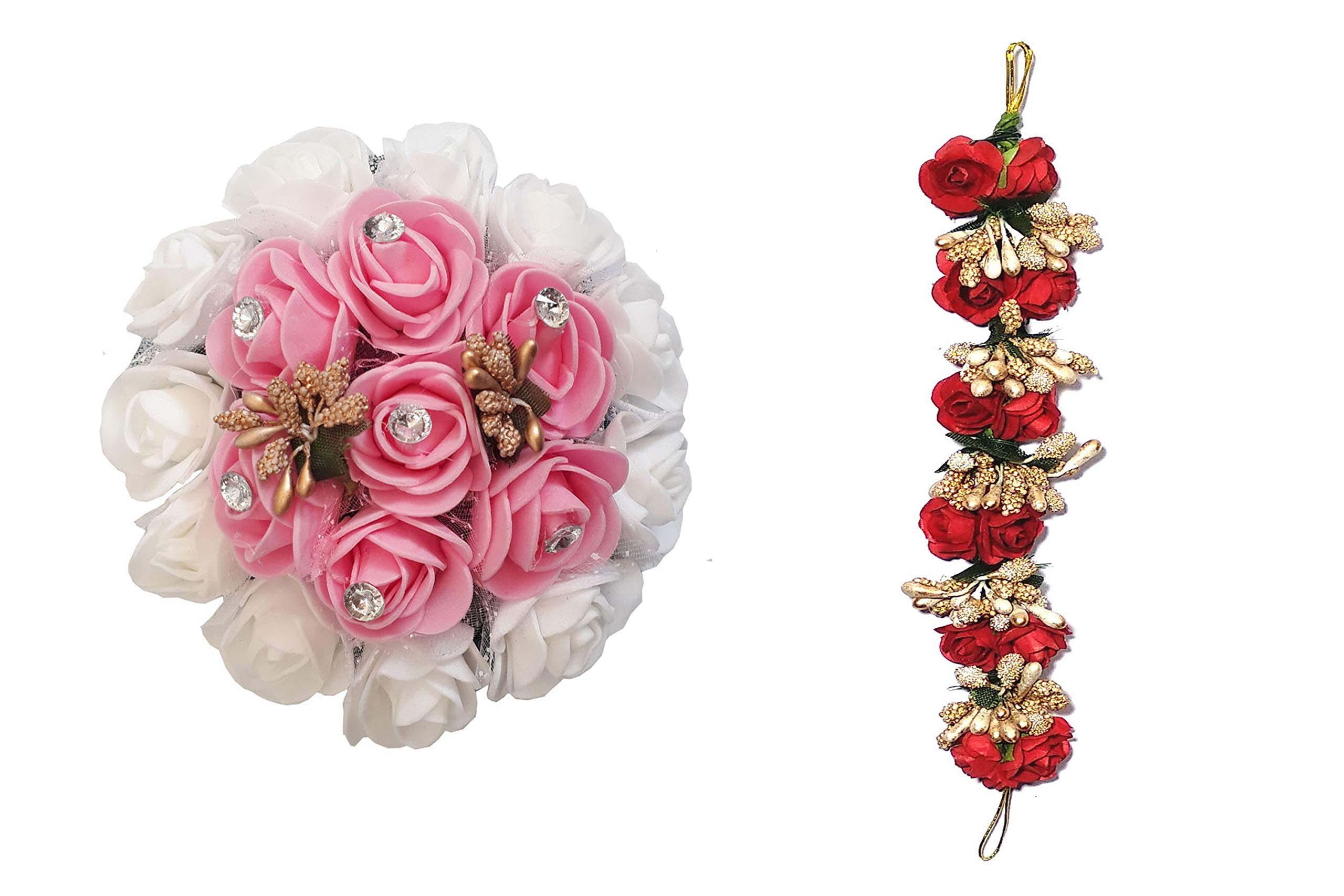 AROOMAN 2-Piece Hair Accessories Set - Rose Hair Clip & Bun Decoration Gajra Hair Extensions for Women & Girls (Multicolor) | Perfect for Weddings, Parties & Daily Styling