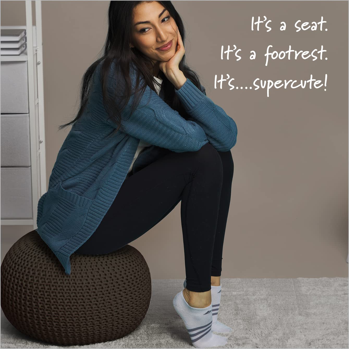 Hand Woven Cotton Round Knit Pouf - Brown Boho Chic Ottoman for Living Room, Bedroom & Nursery - Perfect Footrest, Extra Seating & Stylish Home Decor