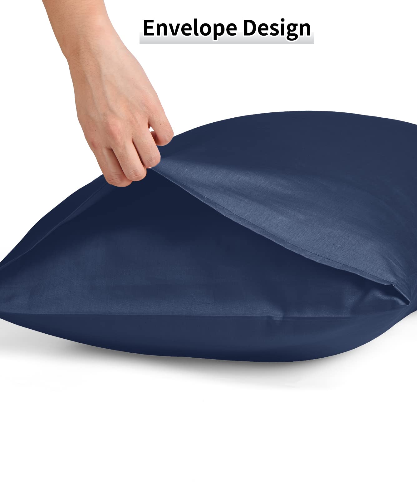 Premium 600 Thread Count King Size Cotton Pillowcases Set of 2 - 20x36 Inch Soft Long Staple Pillow Covers with Envelope Closure, Navy Blue - Luxury Bedding for Hotels, Guest Rooms & Home Decor