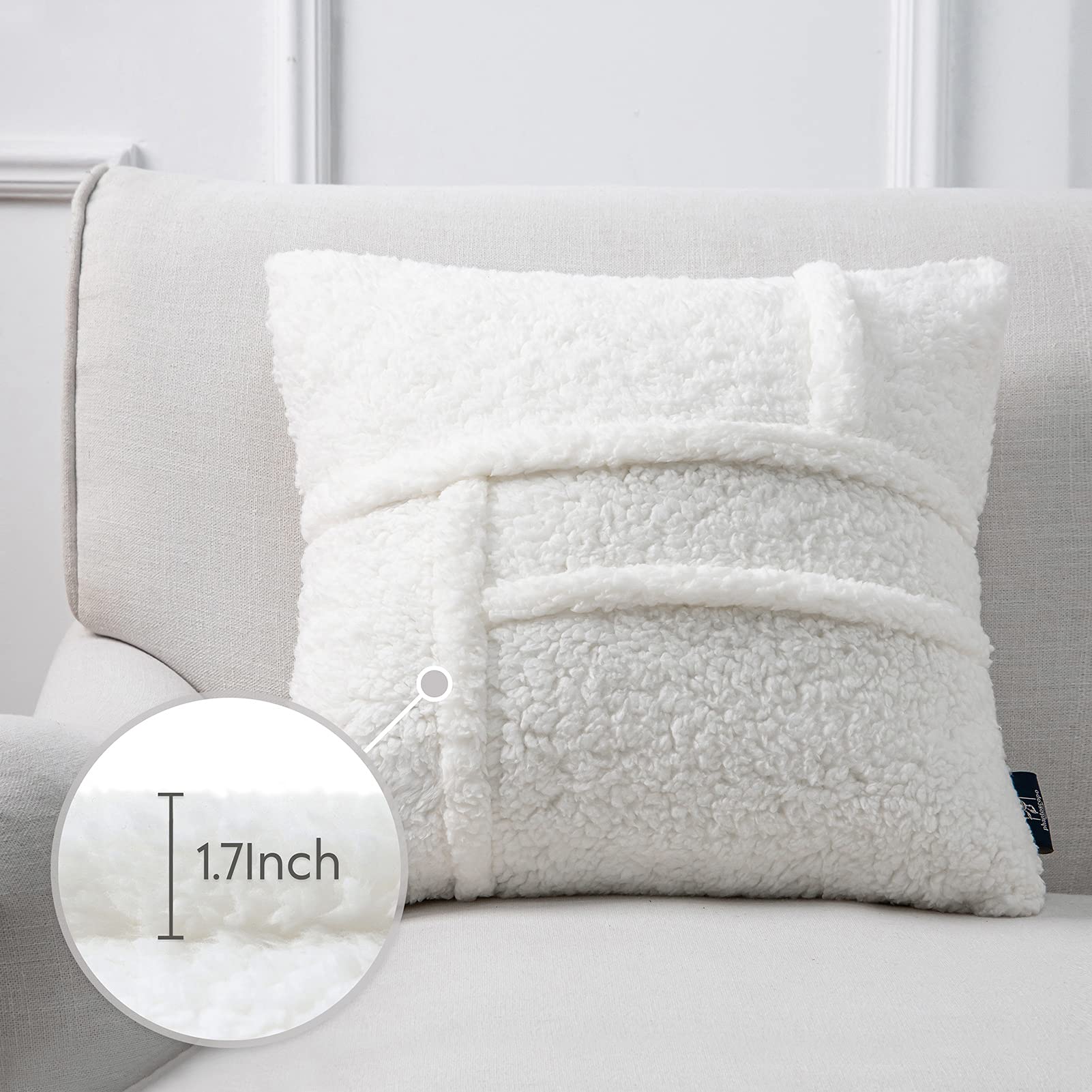 Phantoscope 2 Pack Sherpa Solid Throw Pillow Covers - Soft Fluffy Faux Fur Decorative Cushion Cases (12x20 Inches, White) for Bedroom Sofa Couch Living Room Home Decor