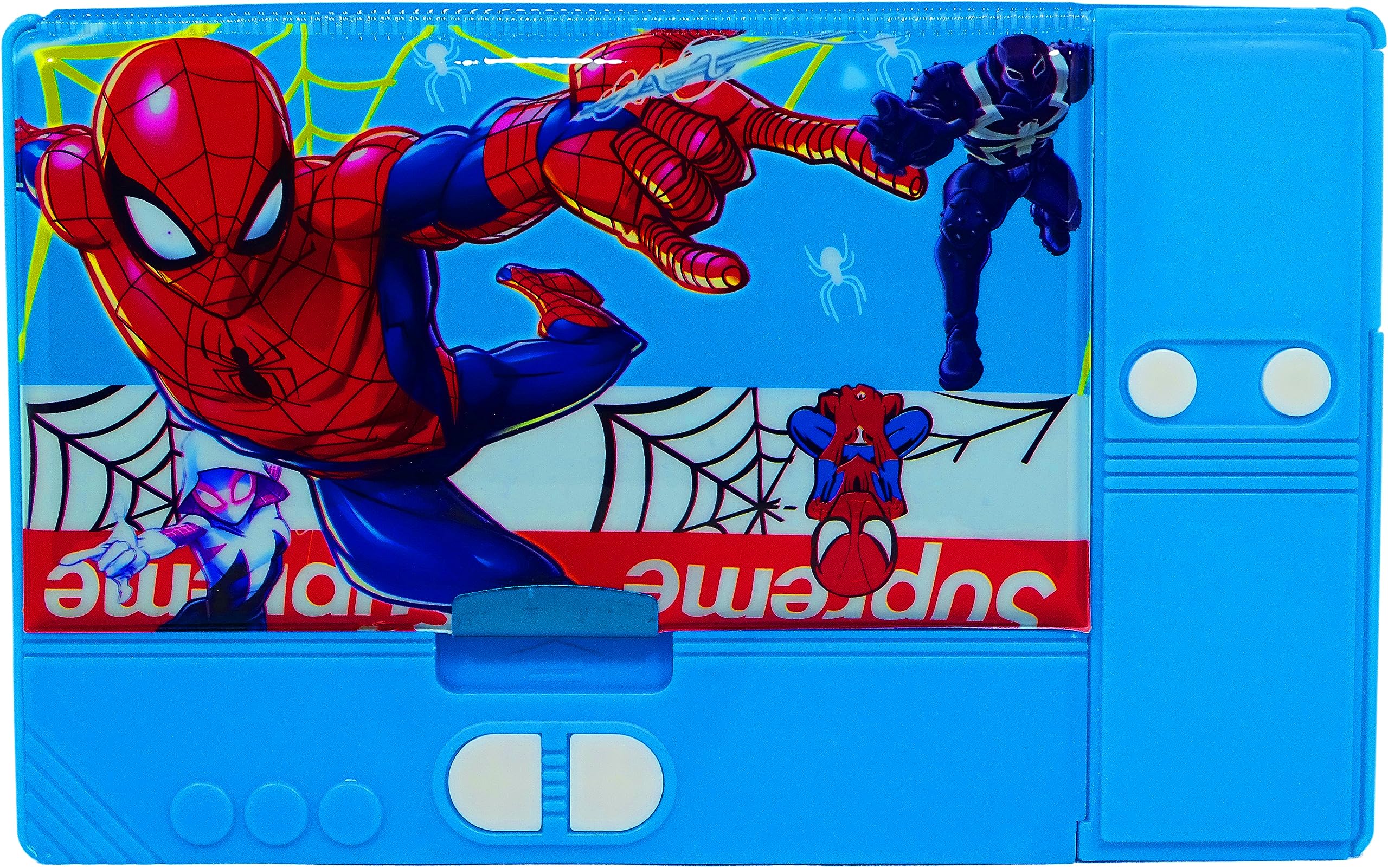 DISHVY Avengers Themed Spiderman Plastic Pencil Case with Built-in Dual Sharpener - Blue School Supplies for Kids, Students & Office Use - Perfect for Classroom, Homework & Art Projects
