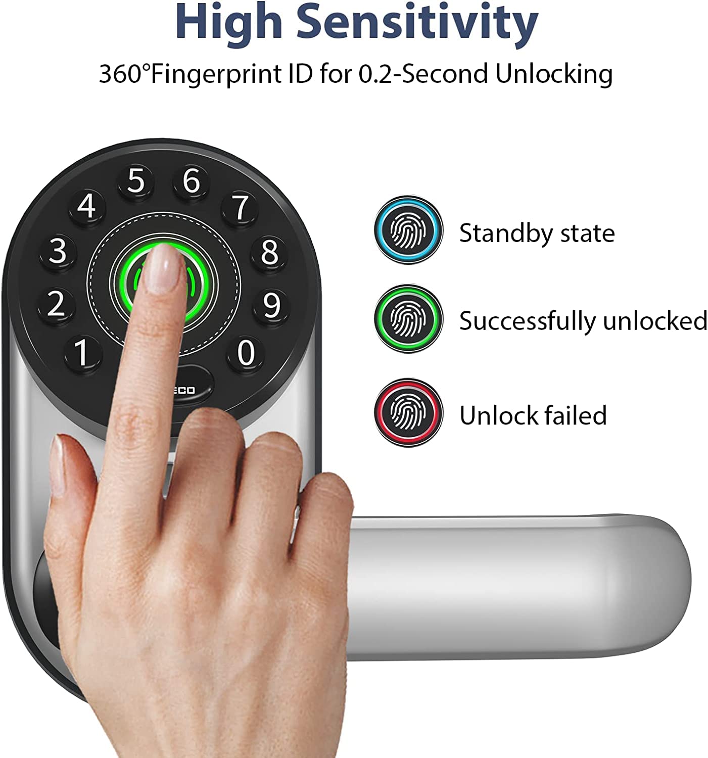 NGTeco Smart WiFi Fingerprint Keyless Entry Door Lock - Bluetooth Electronic Deadbolt with Reversible Handle, Biometric & Keypad Access, Digital Passcode Security for Home & Office (Silver) | Ideal for Smart Homes, Vacation Rentals & High-Security Buildings