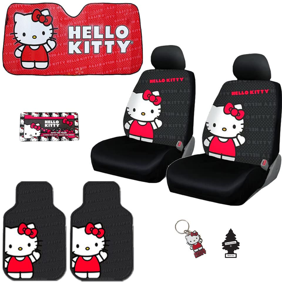 Hello Kitty Car Accessories Set - Cute Plasticolor Interior Combo Kit for Auto, Truck & SUV | Perfect Gift for Hello Kitty Fans & Car Enthusiasts | Great for Road Trips, Daily Commutes & Personalizing Your Vehicle