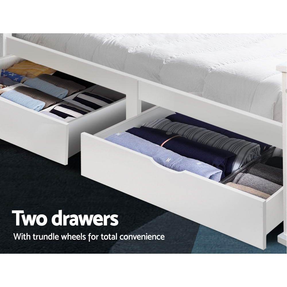 Cottesloe White Wooden Single Bed with 2 Storage Drawers - Space-Saving Kids Bedroom Furniture for Small Rooms & Apartments
