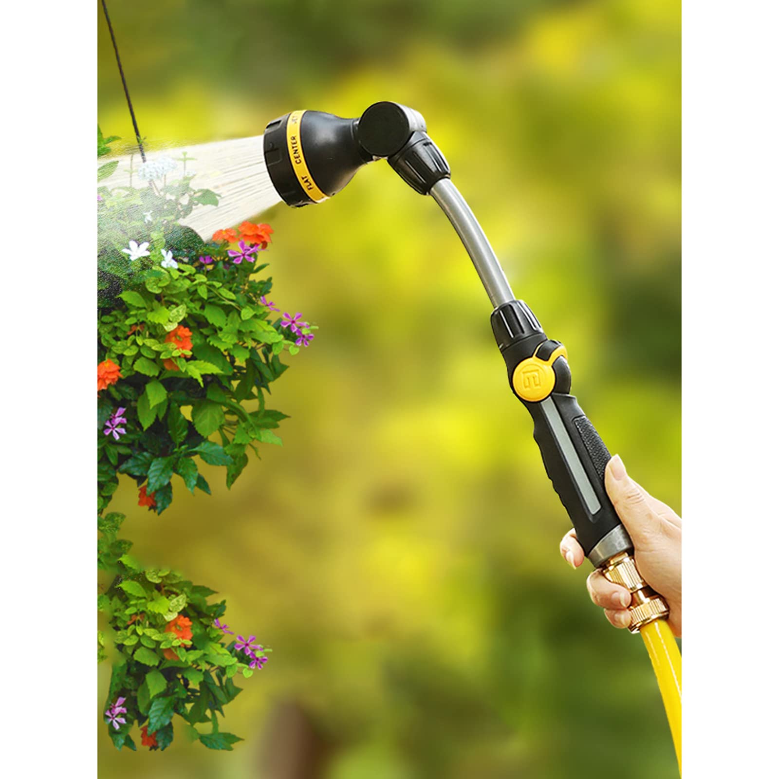 Heavy Duty Metal Garden Hose Watering Wand - 14.17 Inch Long Hose Nozzle Sprayer with Thumb Flow Control - Perfect for Watering Hanging Baskets, Shrubs, Flowers & Garden Plants (14.17In, Black) - Ideal for Patio, Lawn Care & Backyard Gardening