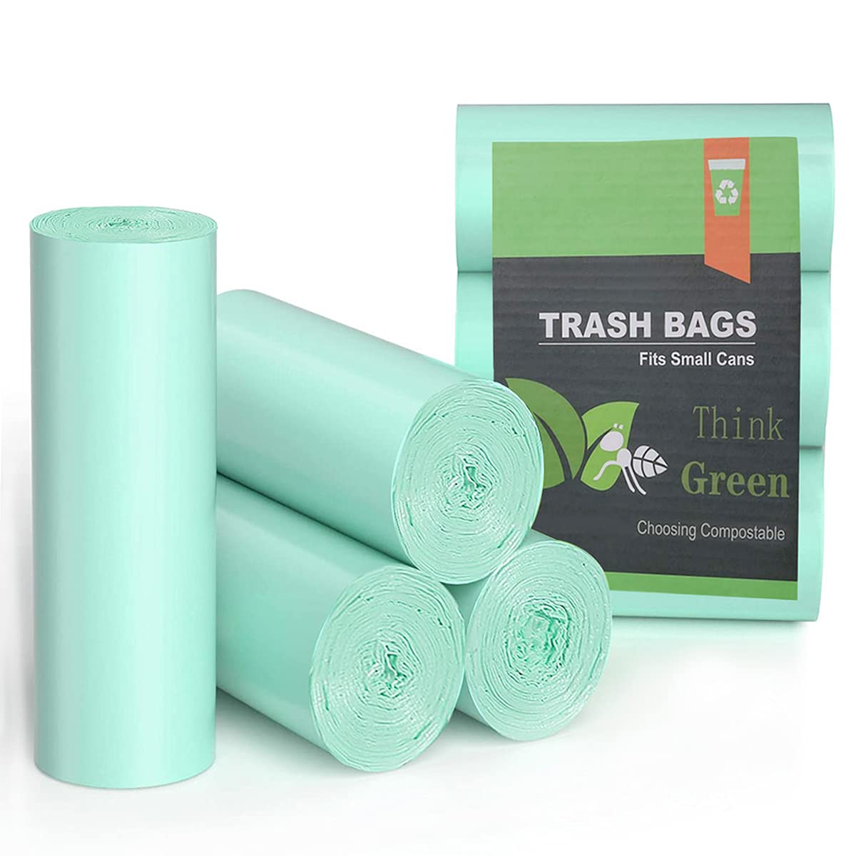 AYOTEE 75-Count 1.2 Gallon Mini Compostable Trash Bags - Eco-Friendly Small Garbage Can Liners for Bathroom, Office & Kitchen Waste Baskets (4.5-5 Liter, Green) | Perfect for Home, Dorm & RV Use