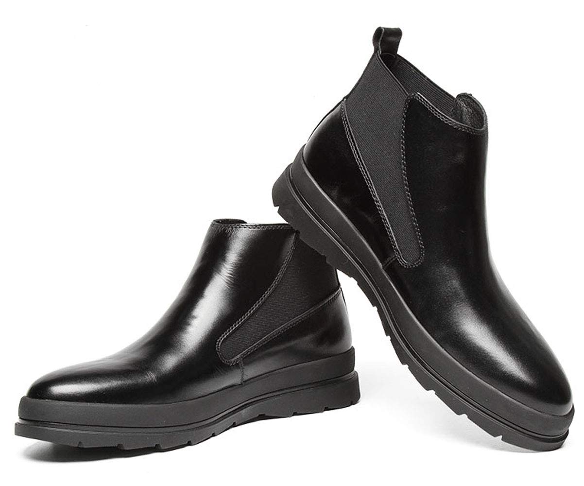 Santimon Men's Leather Slip-On Chelsea Boots - Black Platform Ankle Boots for Dress & Casual Wear | Comfortable & Stylish Footwear for Work, Parties & Everyday Outfits