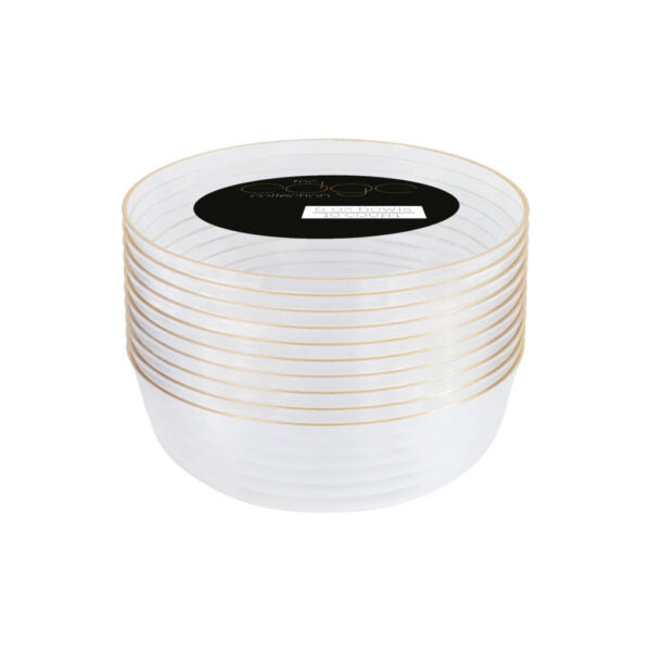 6 oz. Clear and Gold Round Dessert Bowls - Set of 10 | Elegant Serving Bowls for Ice Cream, Pudding, Snacks & Party Decor - Dishwasher Safe & Stackable