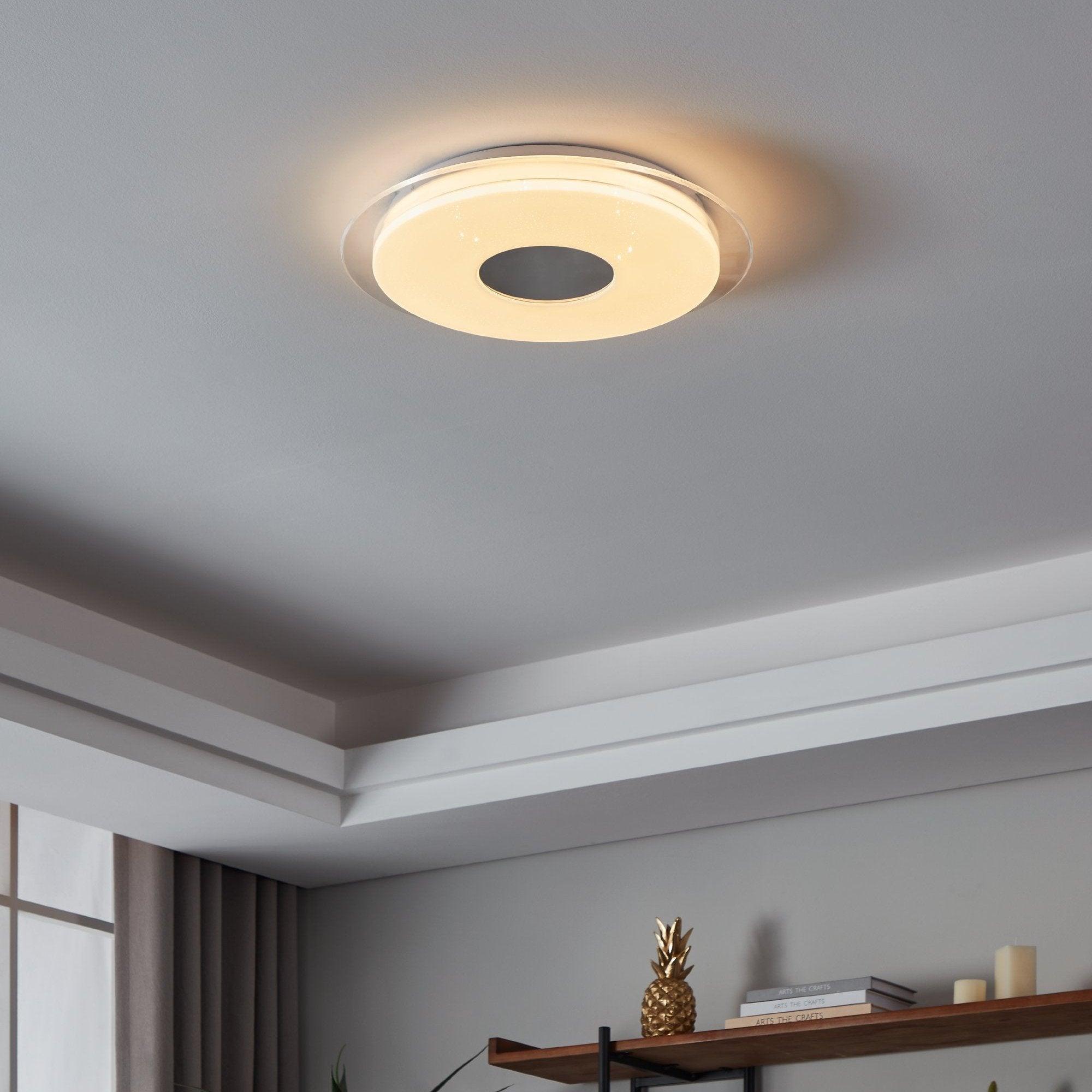 Eglo Connect Lanciano Z Smart Round Chrome LED Ceiling Flush Light 45cm - Modern Lighting for Living Room, Bedroom & Kitchen - Dimmable WiFi Control for Smart Home
