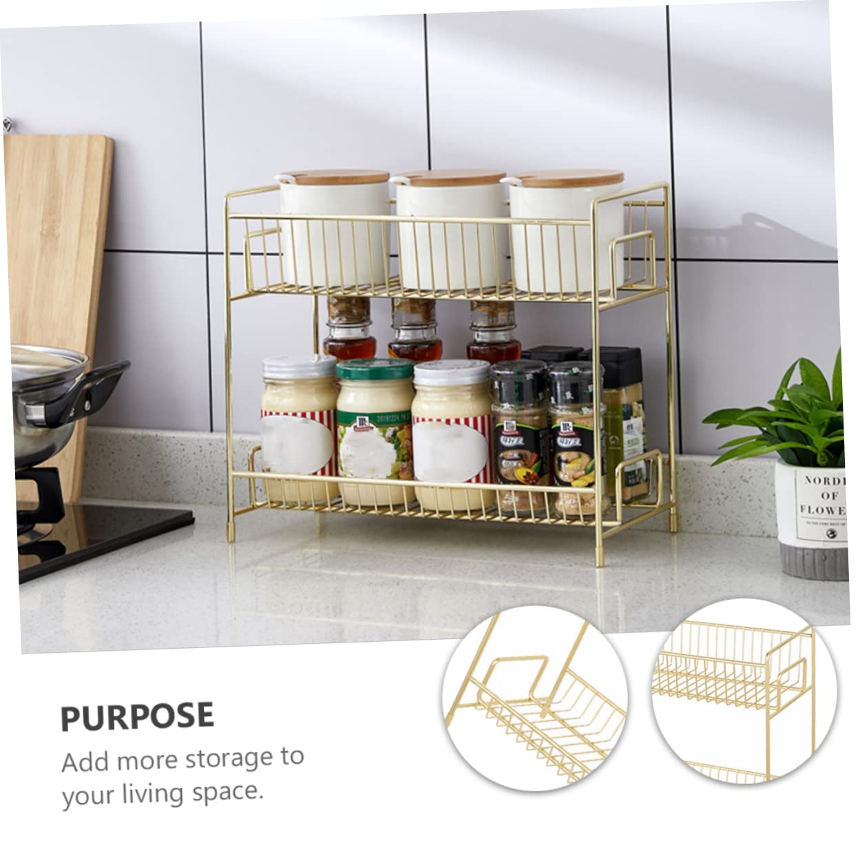 Zerodeko 1-Tier Makeup Organizer Storage Box - Gold Kitchen Shelf, Space Saving Multifunctional Rack for Cosmetics, Spices & Small Items - Perfect for Vanity, Bathroom & Pantry Organization