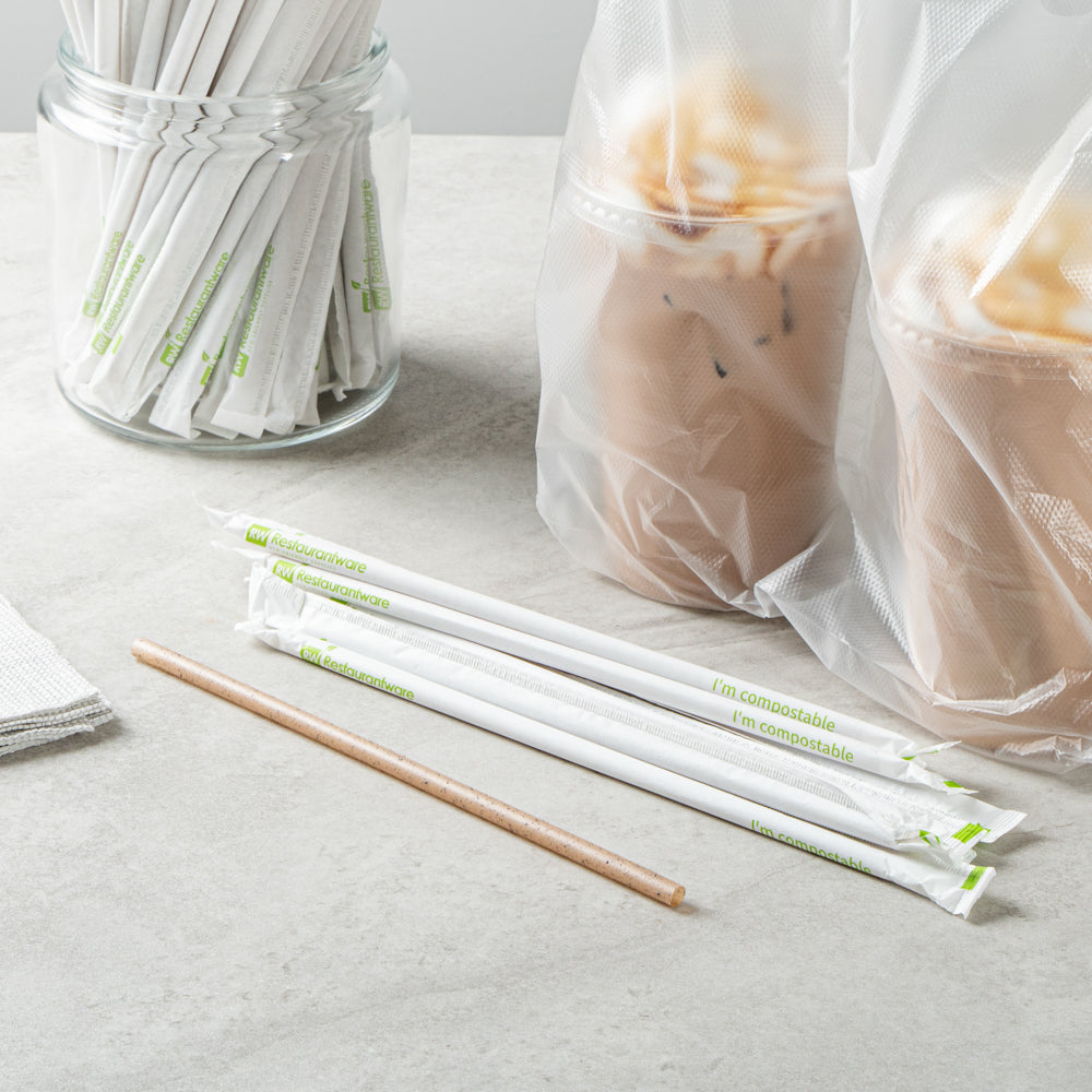 Eco-Friendly Compostable Brown PLA Plastic & Coffee Ground Straws - 8 1/4 Inch, 100 Count Box - Perfect for Restaurants, Cafes & Sustainable Parties