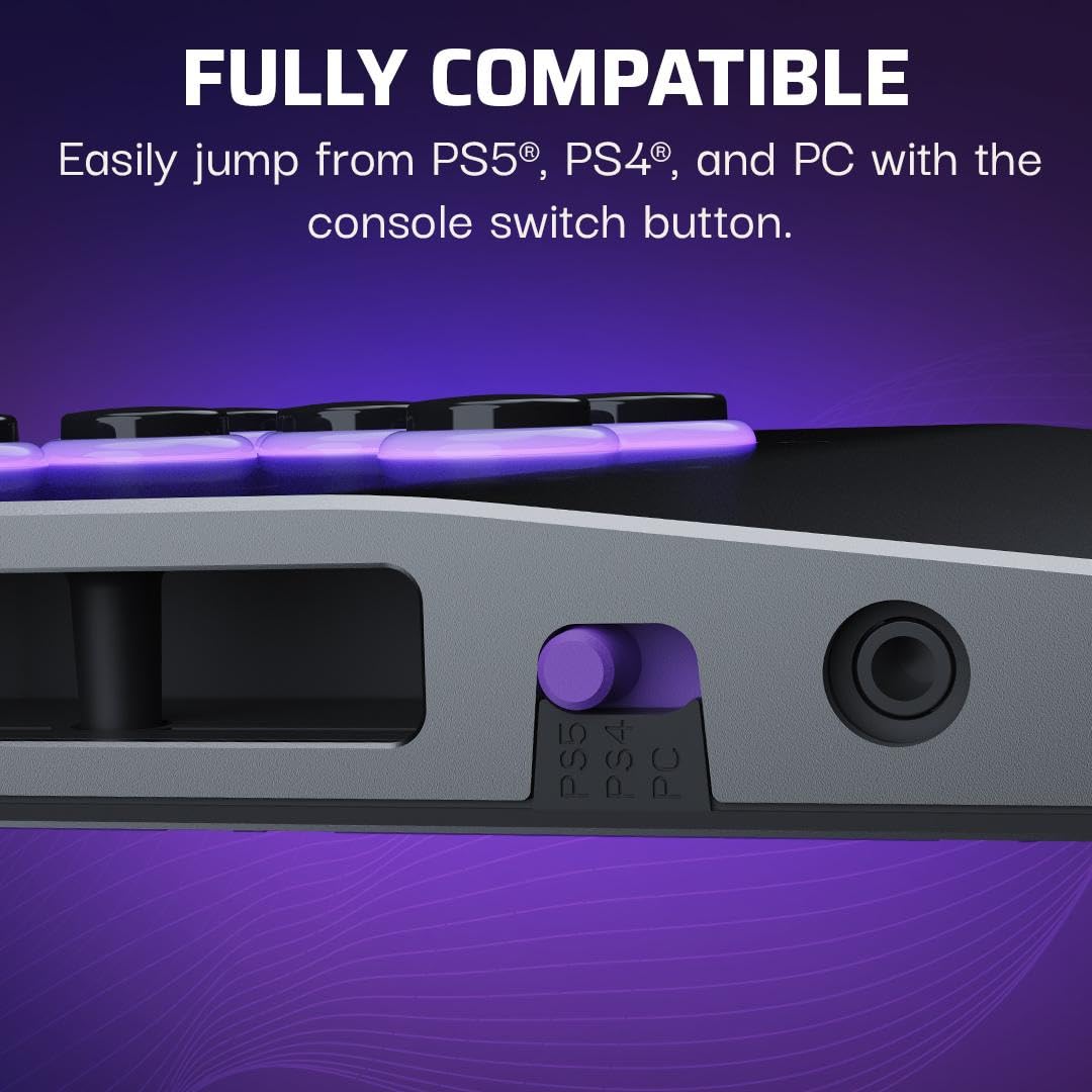 Turtle Beach Victrix Pro KO Leverless All Button Arcade Fight Stick for PS5 & PS4 - Officially Licensed Tournament Controller for PlayStation 5/4 & Windows 10/11 PC - Customizable eSports Gaming Controller (Gray) - Perfect for Fighting Games & Competitive Tournaments