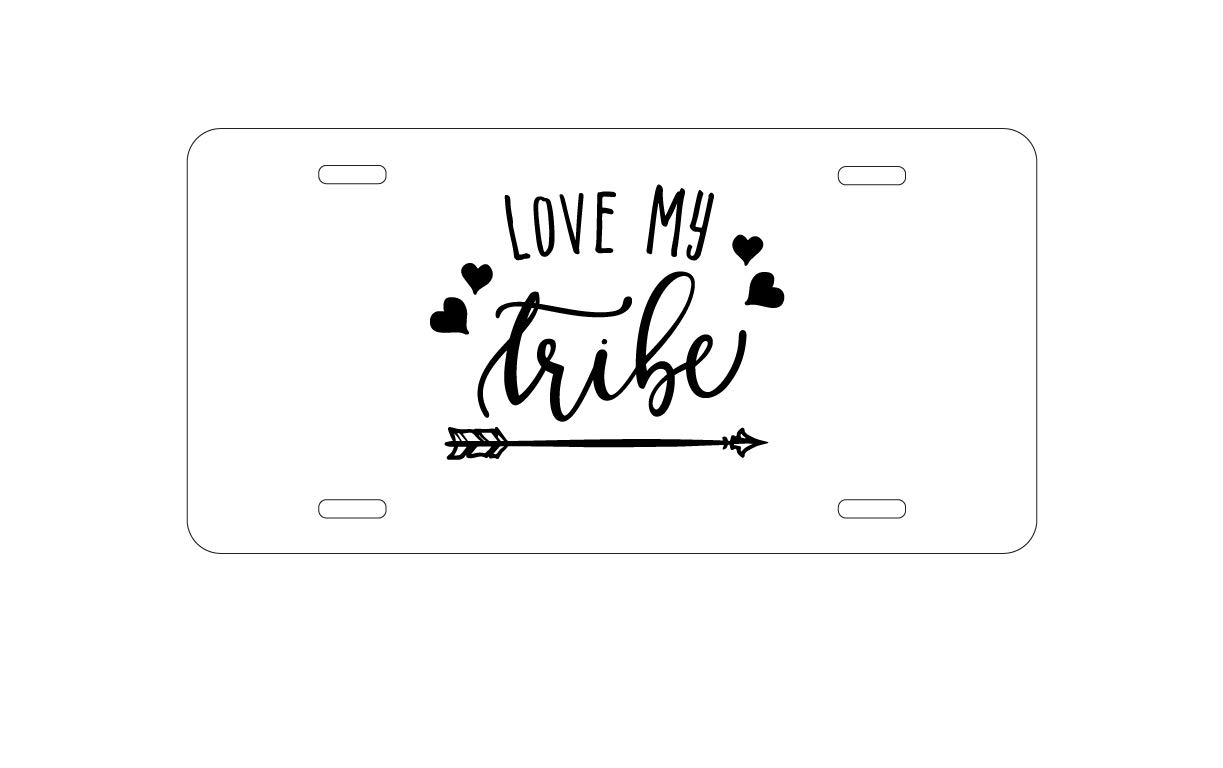DistinctInk Custom Aluminum Vanity License Plate for Car Front - Love My Tribe Black Arrow Design - Personalized Auto Accessories for Cars, Trucks & Motorcycles - Perfect for Gifts, Car Shows & Road Trips