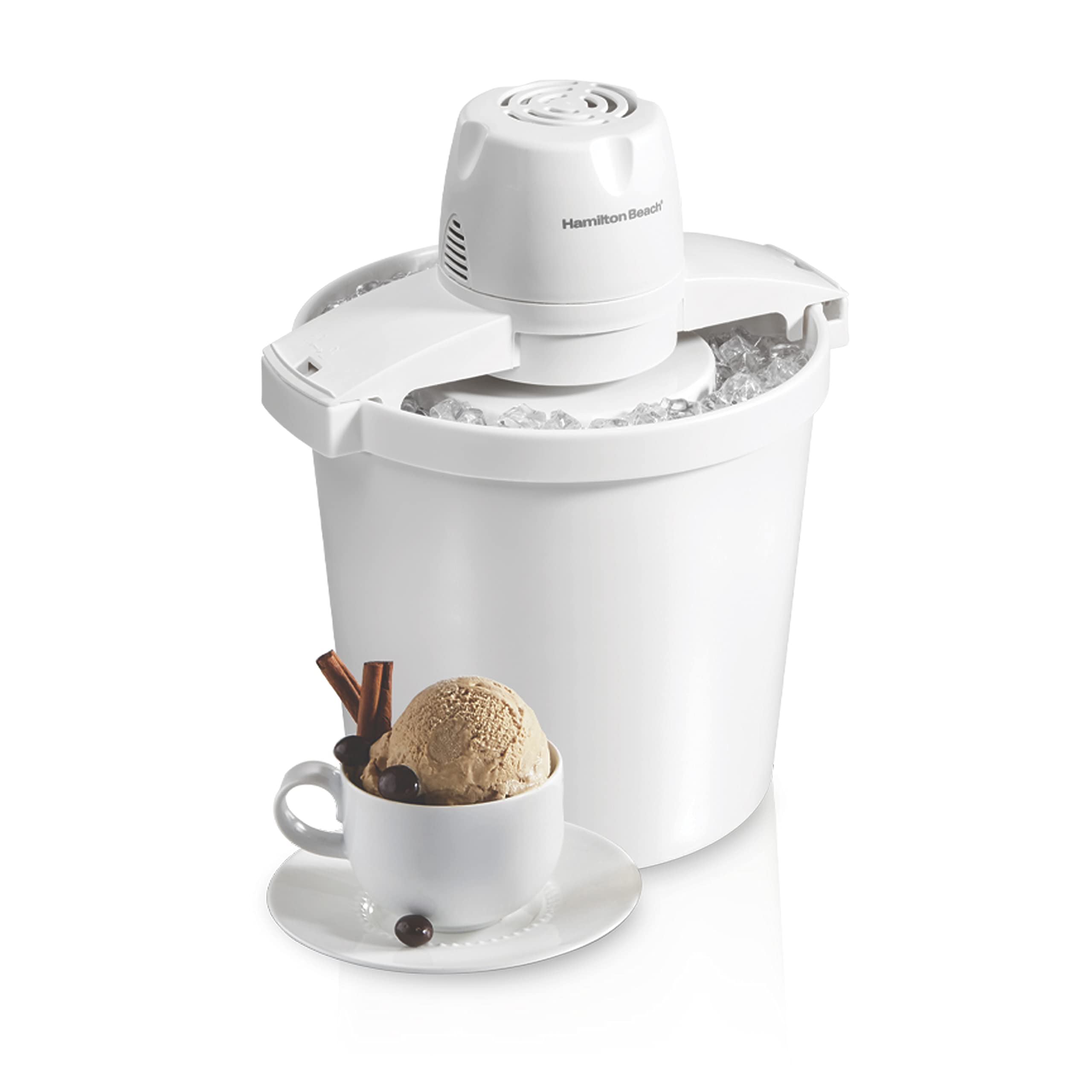 Hamilton Beach 4 Quart Electric Ice Cream Maker - Automatic Frozen Yogurt, Custard, Sorbet, Gelato & Sherbet Machine (White, Model 68330N) | Perfect for Home Desserts, Parties & Summer Treats