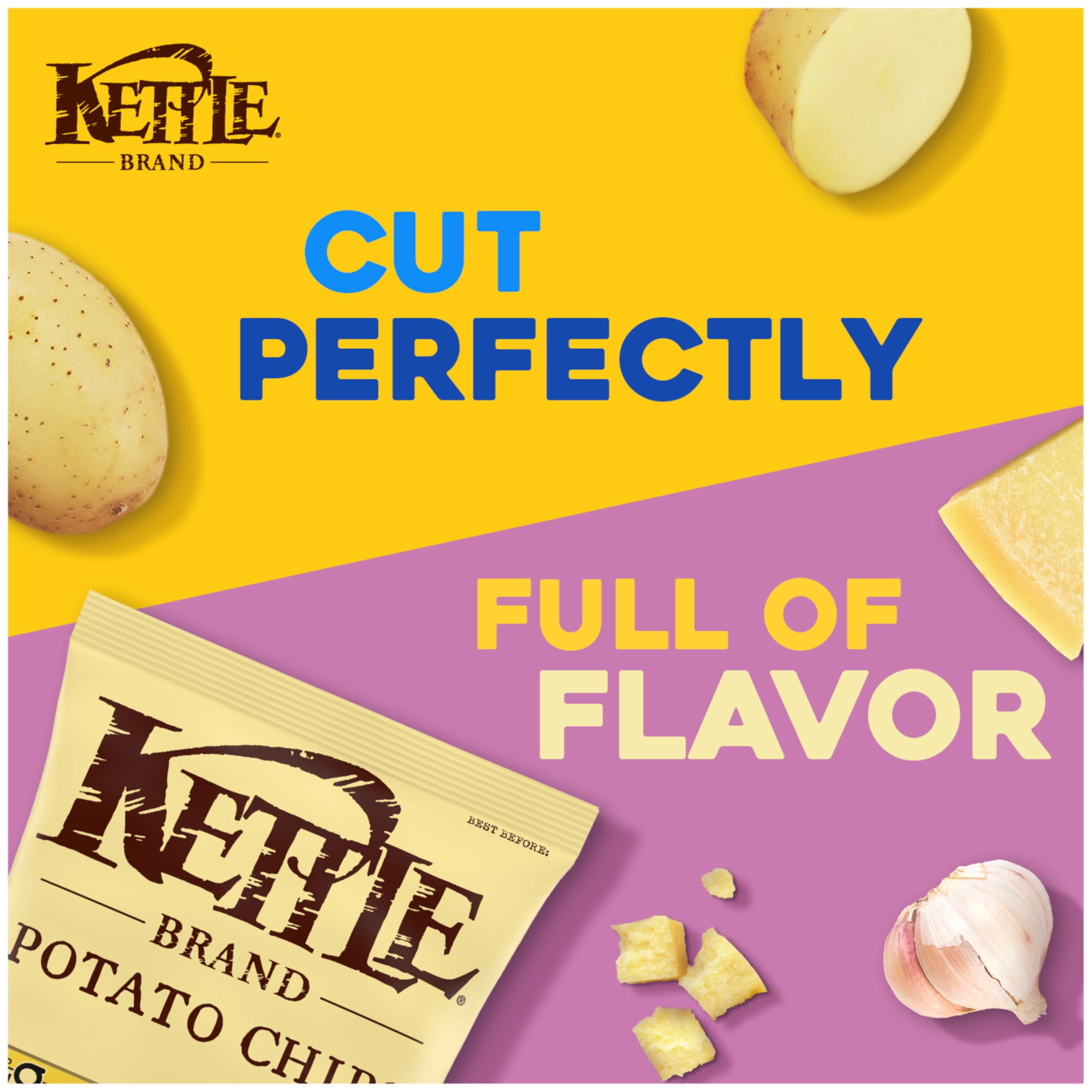 Kettle Brand Parmesan Garlic Potato Chips - 7.5 Oz Bag - Crunchy Snack for Parties, Picnics & Game Nights
