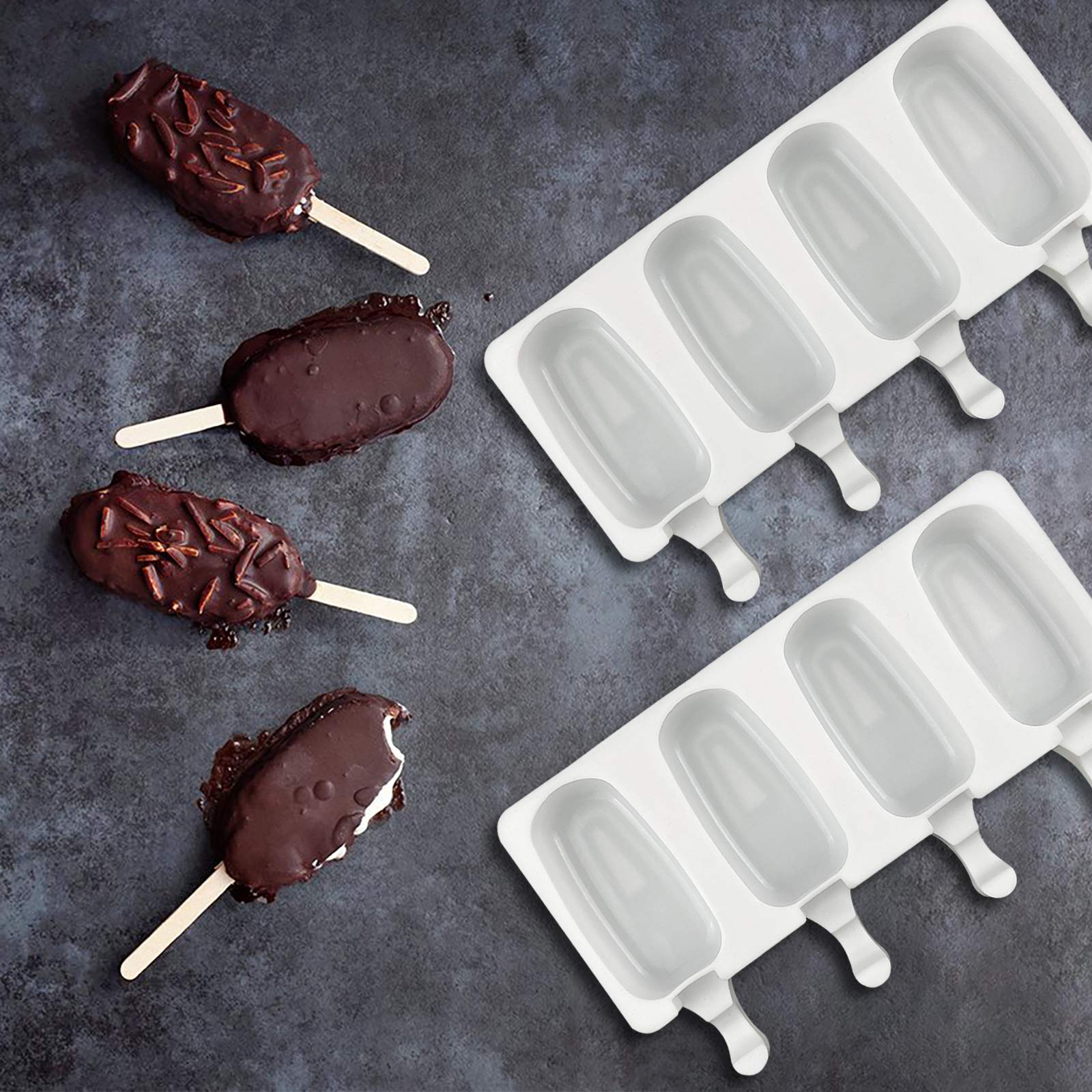 2 Pack Reusable Food Grade Silicone Popsicle Molds - Large 3D Ice Cream, Candy, Cakesicle & Chocolate Molds for Baking DIY Frozen Treats with 100 Wooden Sticks | Perfect for Summer Desserts, Kids Snacks & Party Favors