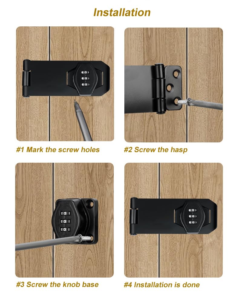 ETEKJOY 3-Digit Combination Cabinet Lock - Keyless Password Security Hasp Latch for Drawers, Cupboards & Wooden Cabinets (4 inch, Black) | Perfect for Home, Office & School Storage Security