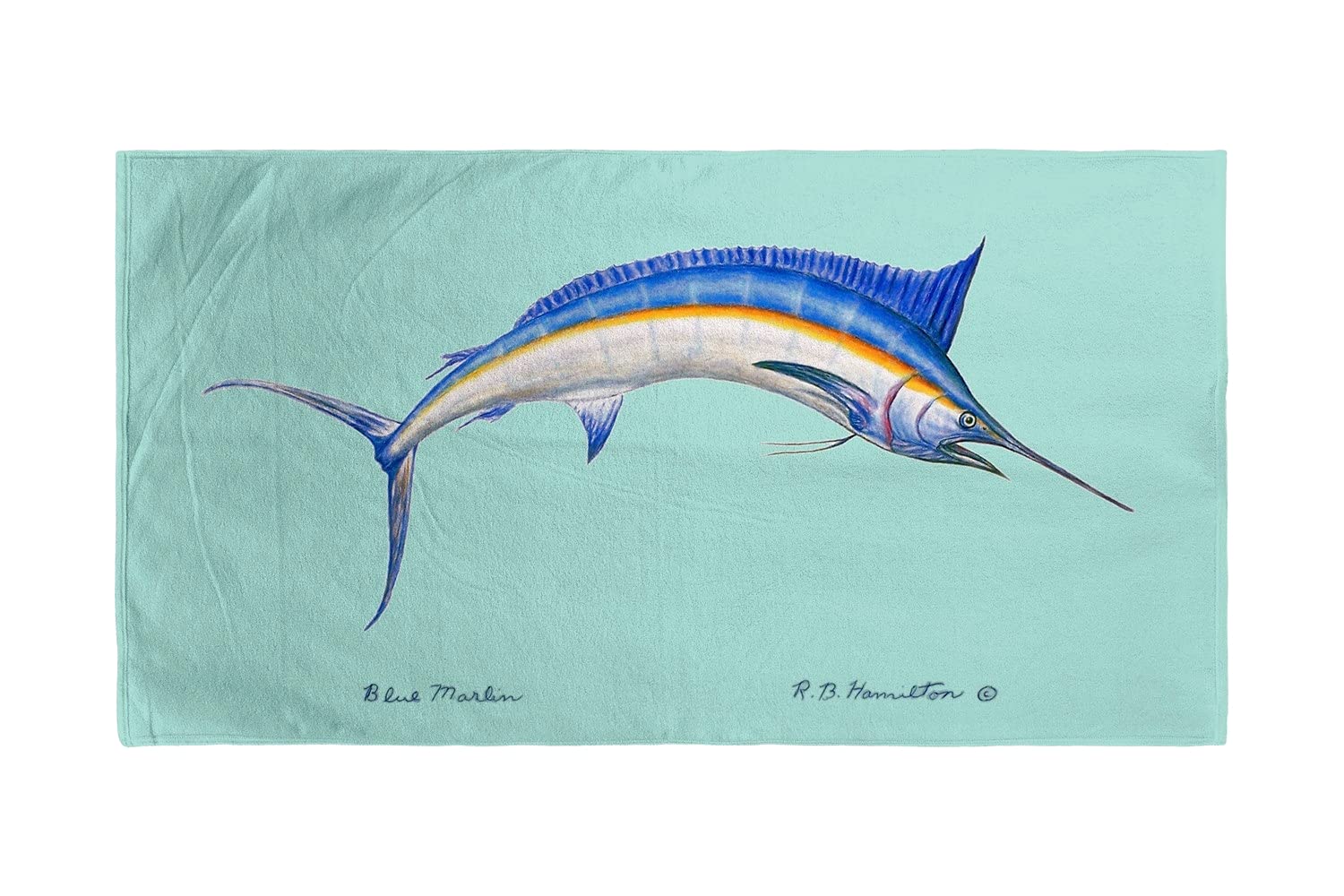 Betsy Drake Blue Marlin Beach Towel - Large Soft Absorbent Quick-Dry Towel for Pool, Beach, Yoga & Travel - Coastal Decor & Summer Essentials