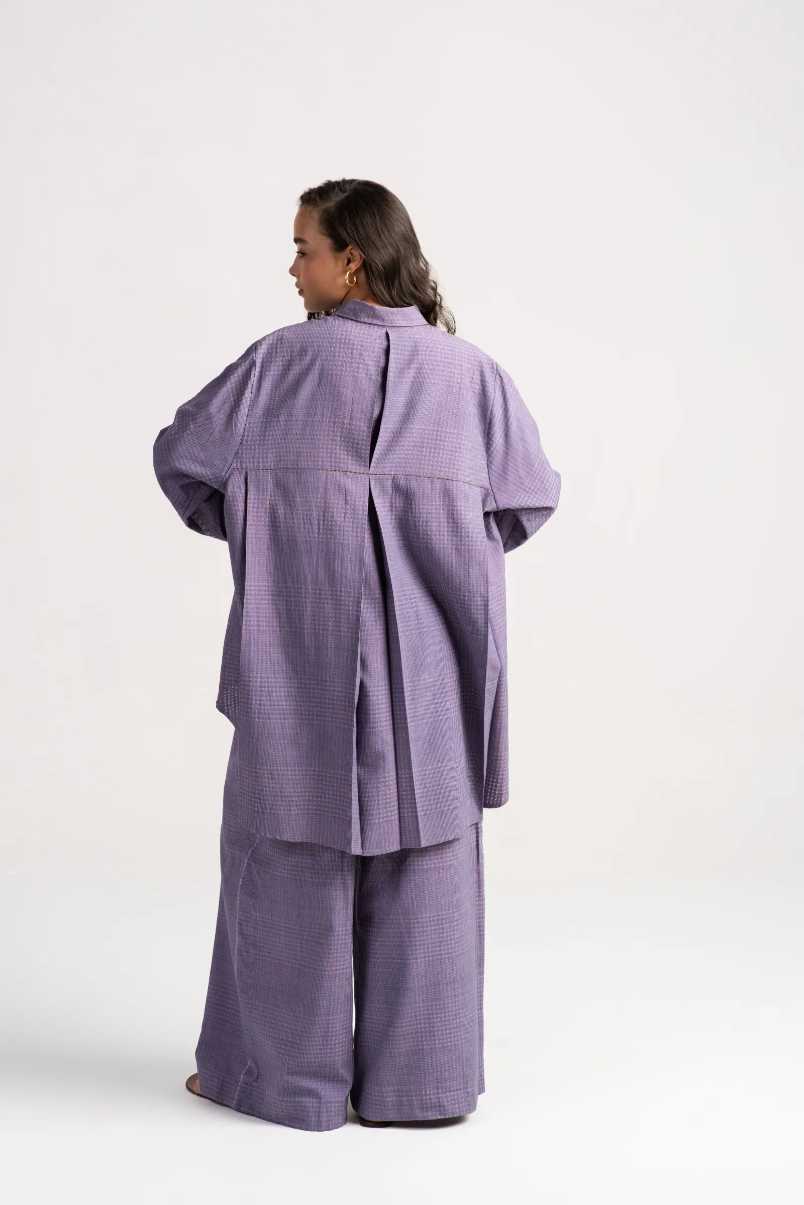 Pakhi Women's Cotton Silk Checkered Trousers in Lilac - Comfortable & Stylish Pants for Work, Travel & Casual Wear