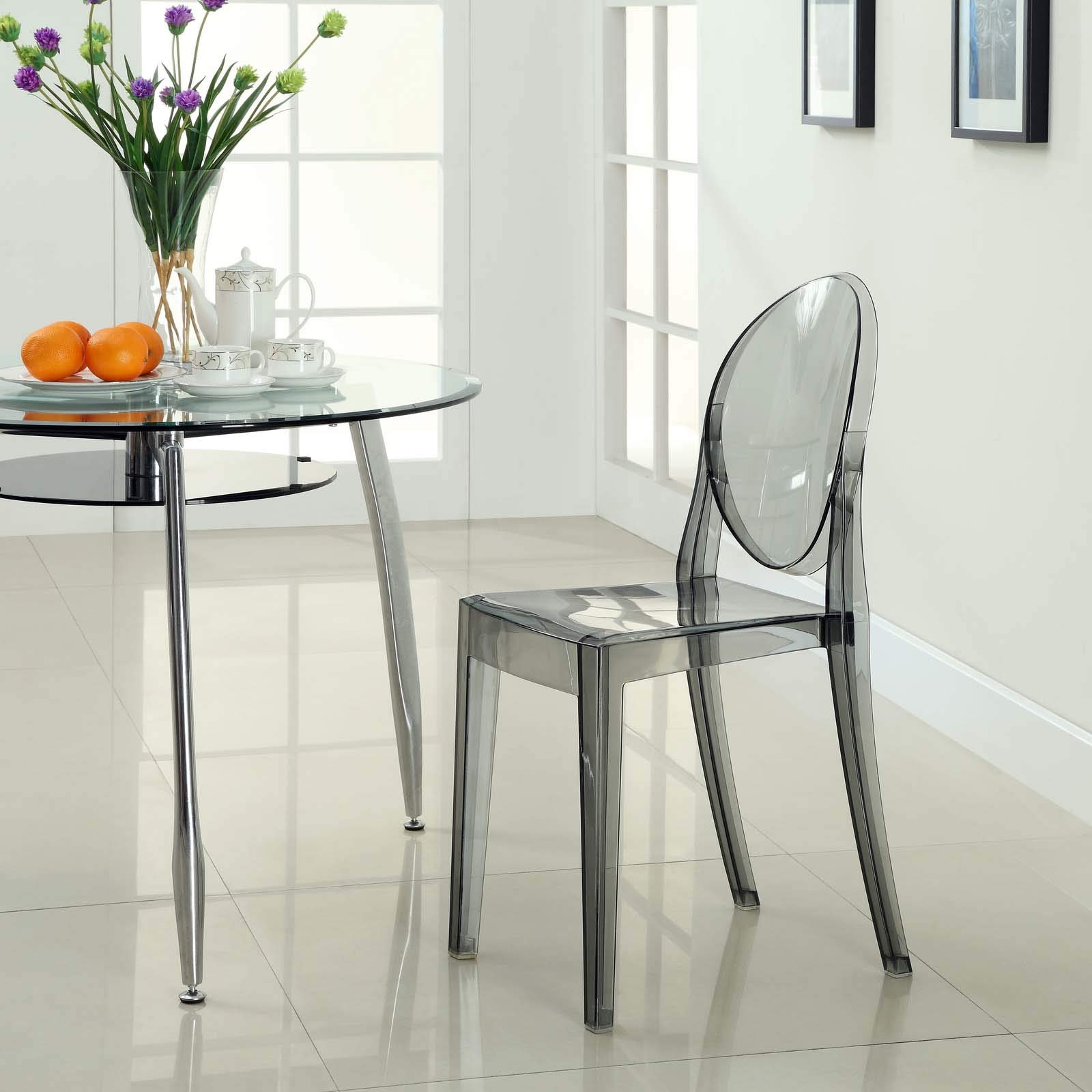Modway Casper Modern Acrylic Stacking Dining Chair - Smoke Translucent Kitchen & Dining Room Furniture - Ready to Use for Small Spaces & Outdoor Entertaining