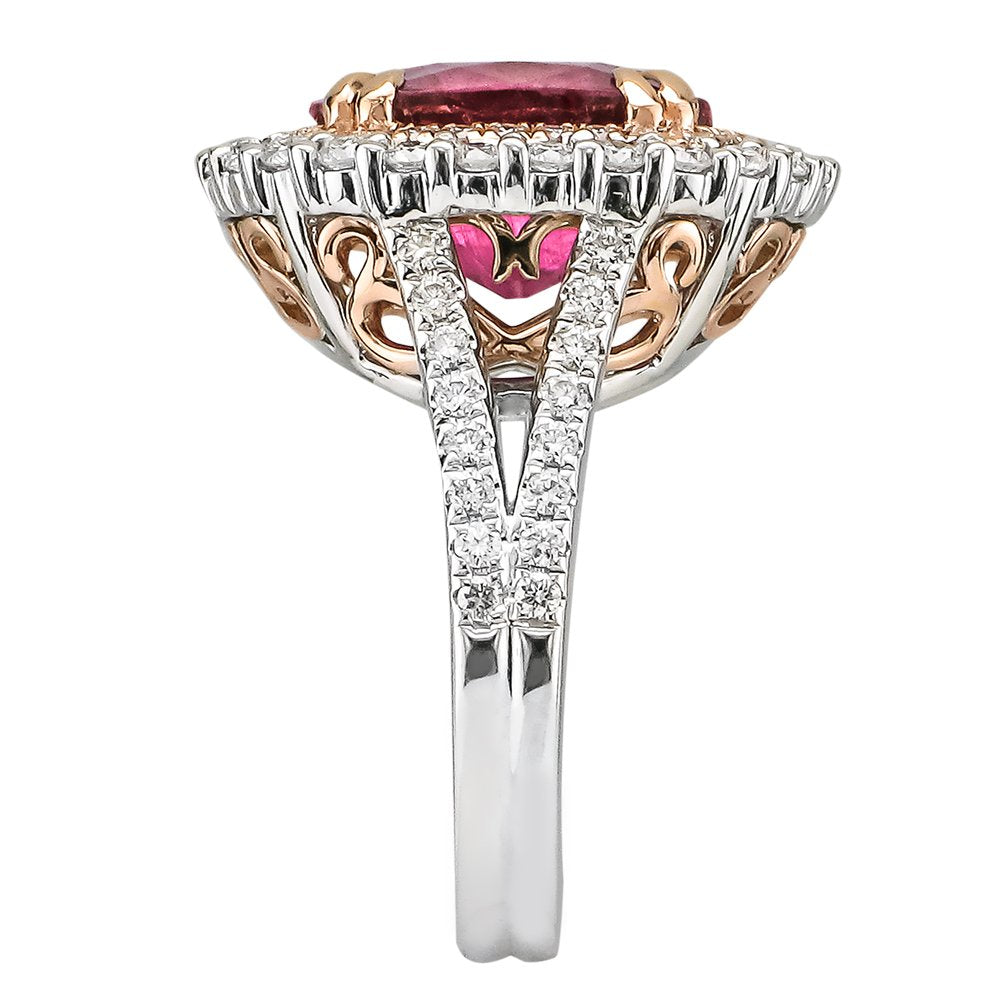 18KT Gold 6.33CT Oval Rubellite & 1.13CTW Diamond Ring for Women - Elegant Jewelry Gift for Anniversary, Engagement & Special Occasions