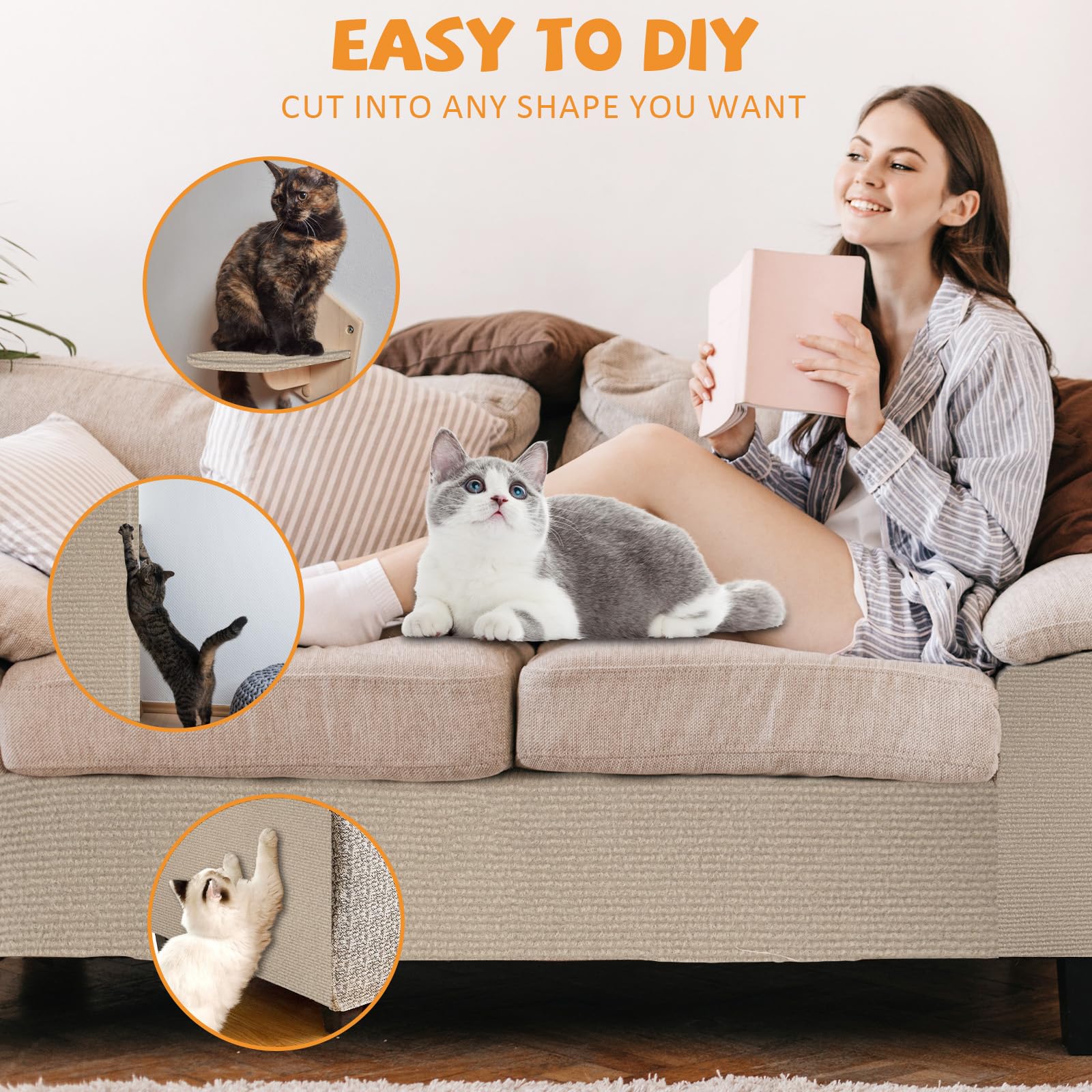 Self-Adhesive Cat Scratch Protector for Couch & Furniture - DIY Wall-Mounted Cat Scratching Mat & Pad - Durable Anti-Scratch Solution for Cats - Perfect for Sofa Protection & Cat Climbing Activities