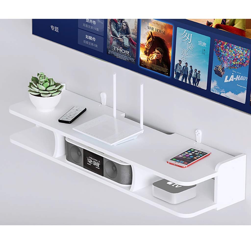 Floating Wall Mount TV Stand - 2-Tier White Media Console Shelf with Cable Management | Heavy Duty Storage Organizer for Books, Router, Projector, DVD Player | Perfect for Living Room, Bedroom & Home Theater Setup